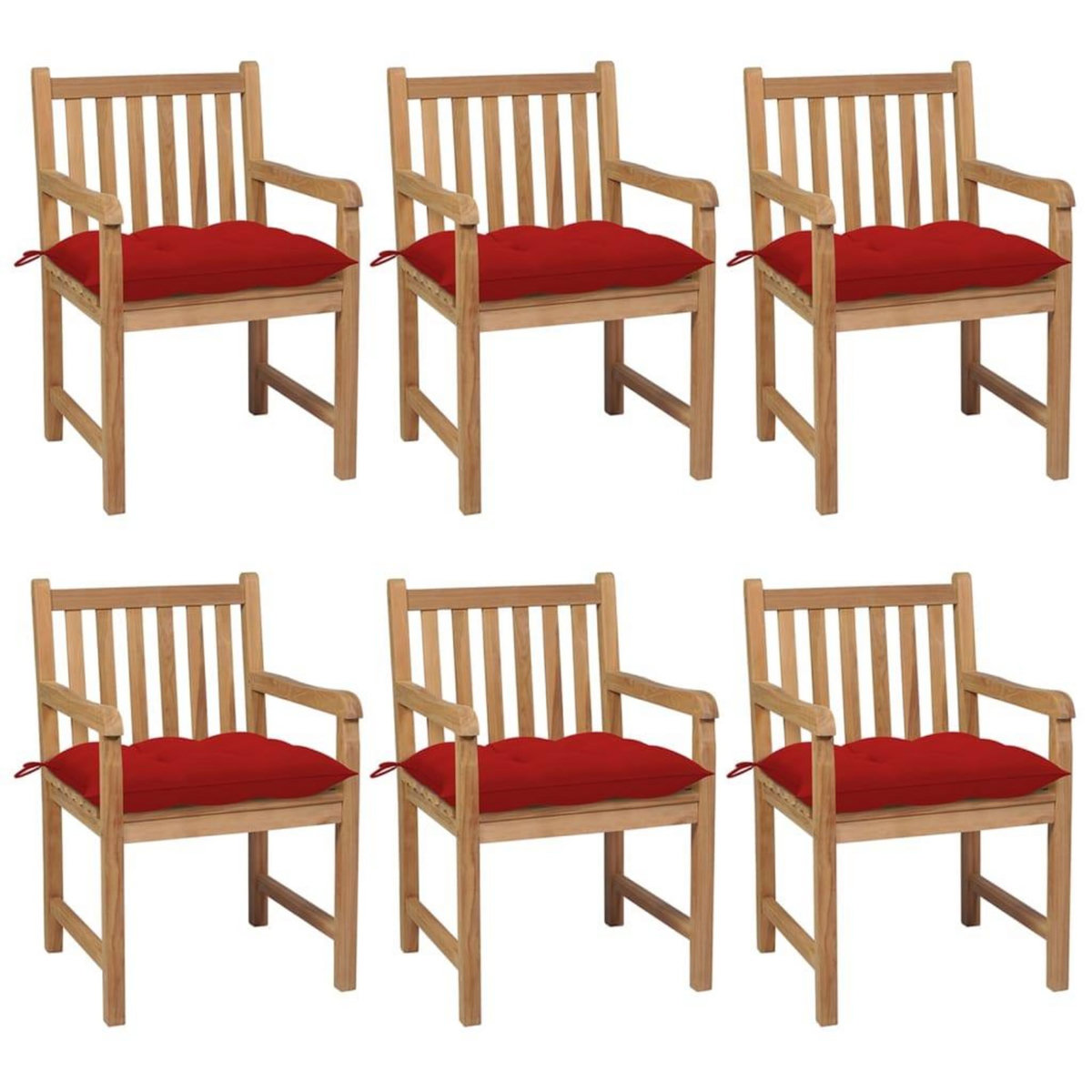 VIDAXL Chaises de jardin lot de 6 et coussins rouge bois teck solide