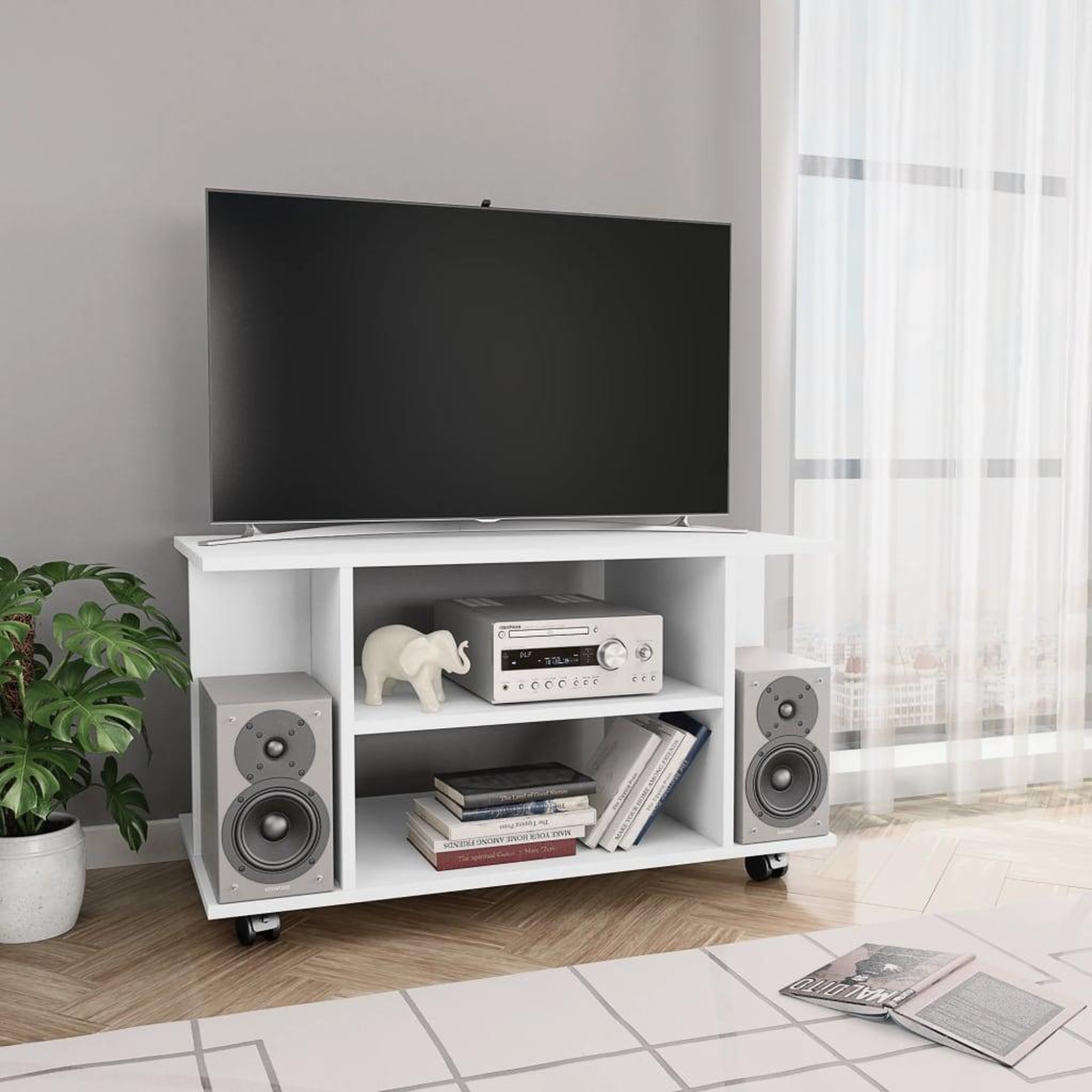 Voir la diapositive 1 : VIDAXL Meuble TV avec roulettes blanc 80x40x45 cm bois d'ingenierie