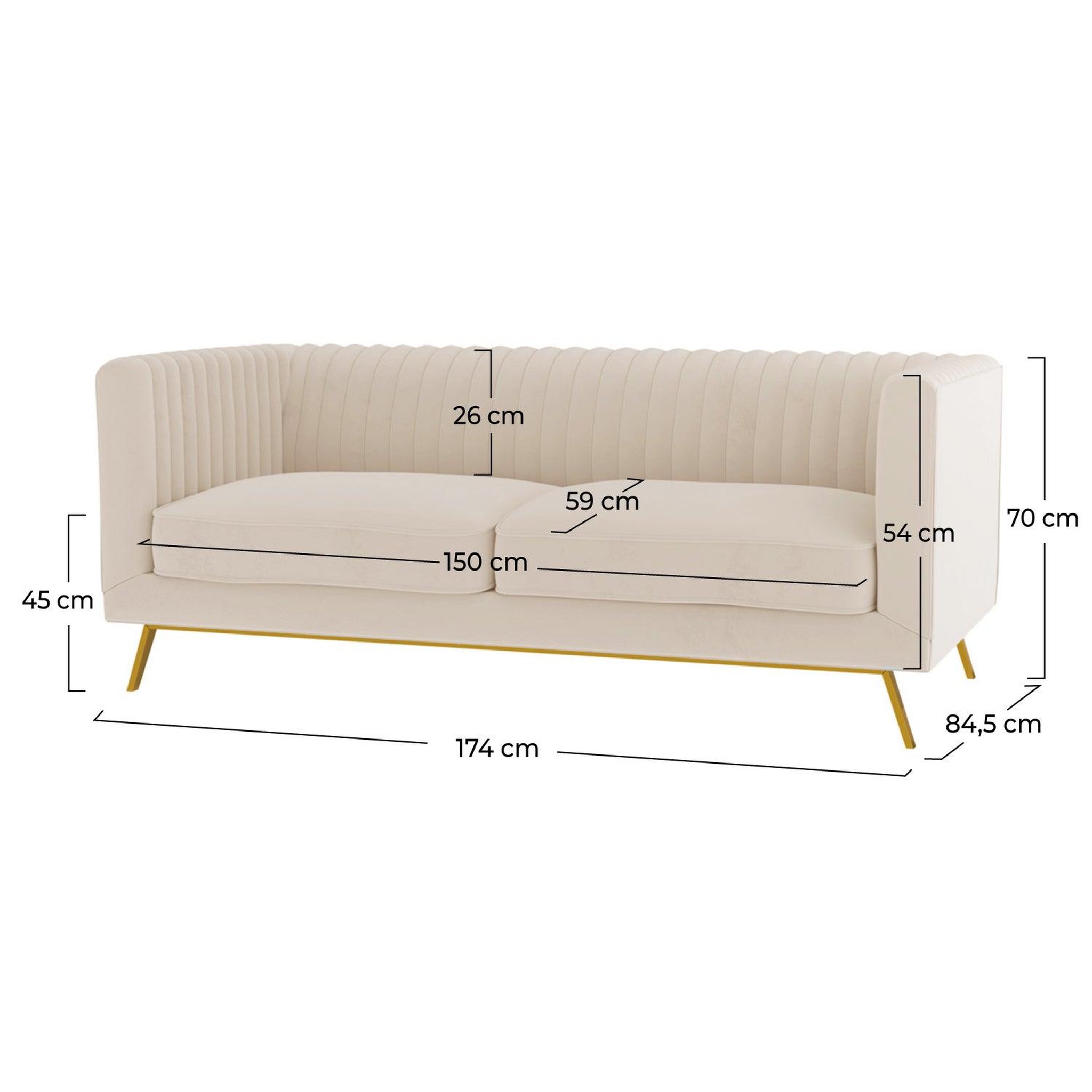 Voir la diapositive 4 : MAISON PAVANE Canapé 2 places en velours beige-gatsby