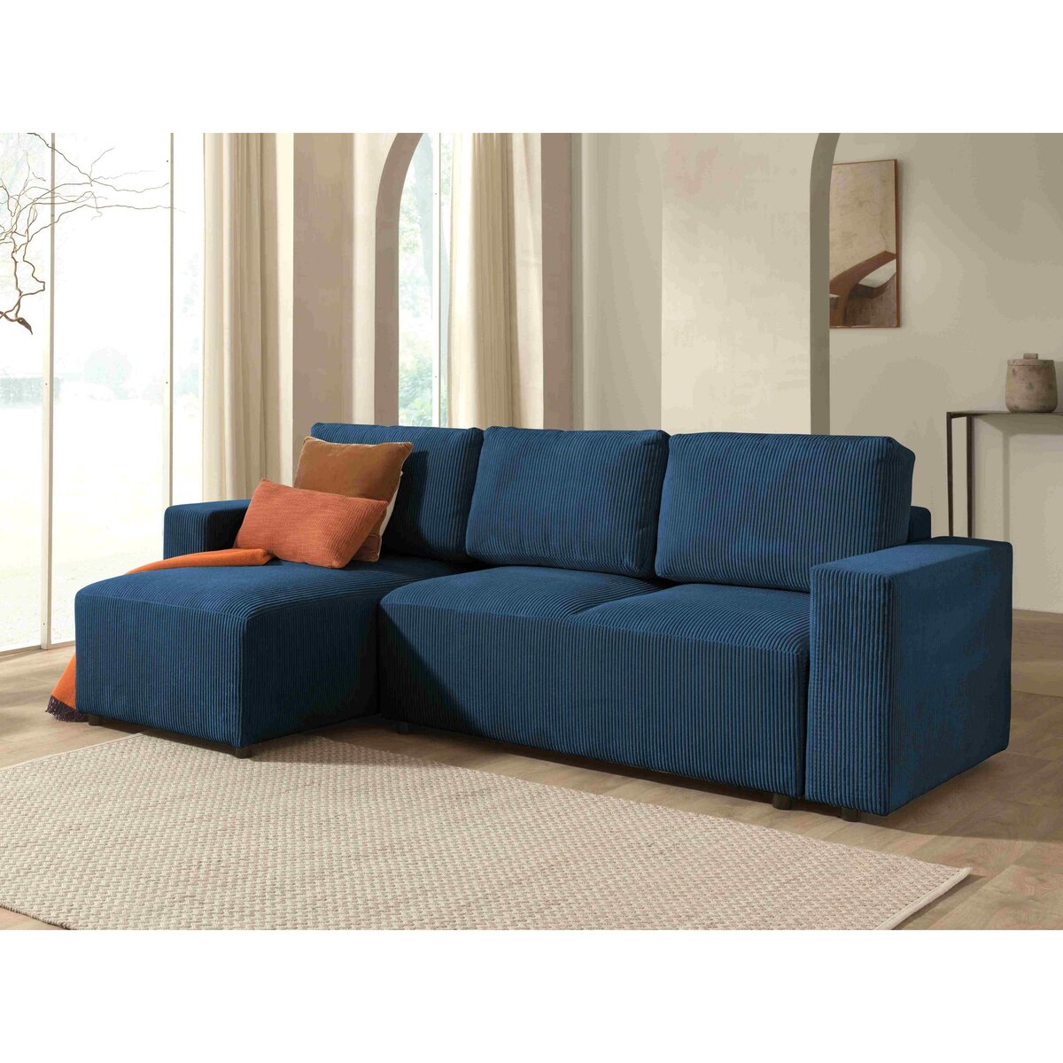 LISA DESIGN Livy - canapé d'angle convertible et coffre - réversible - en velours côtelé - 4 places