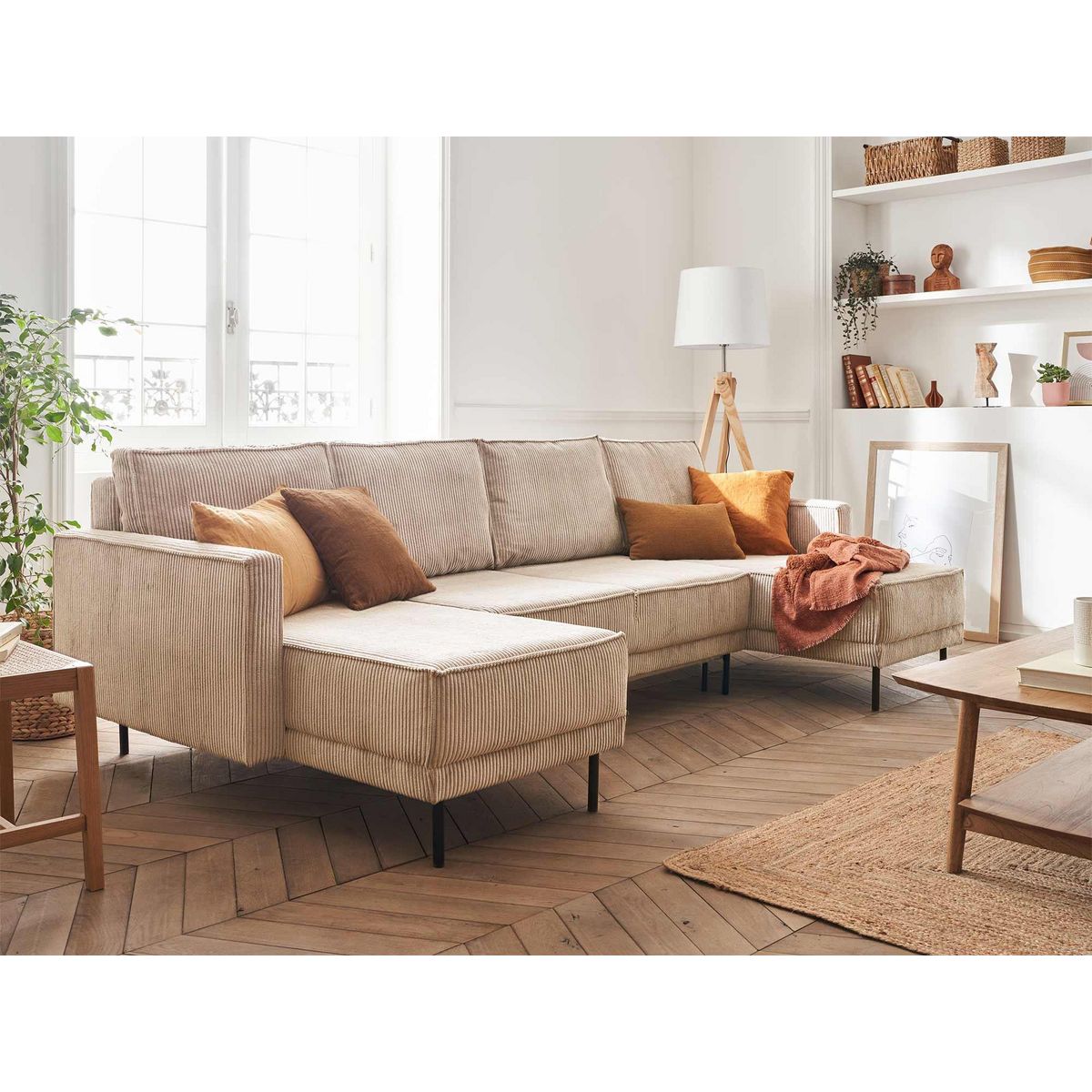 LISA DESIGN Charlie - canapé panoramique en u - 7 places - convertible avec coffre - en velours côtelé