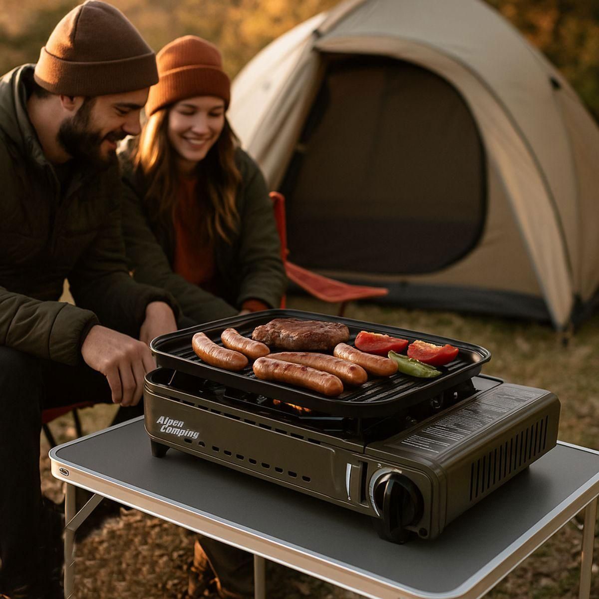 ALPENTECH Barbecue à gaz Portable Grill 1780W + 8 Cartouches Gaz Butane Allumage Piezo + Mallette Camping ALPEN