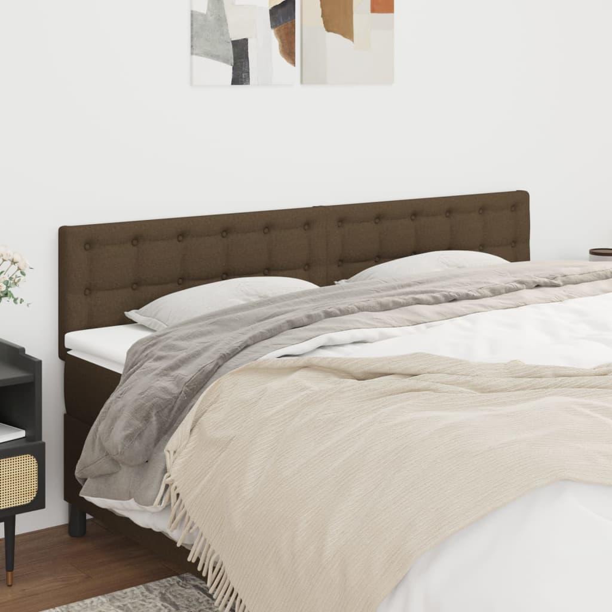 Voir la diapositive 1 : VIDAXL Tetes de lit 2 pcs Marron Fonce 100x5x78/88 cm Tissu