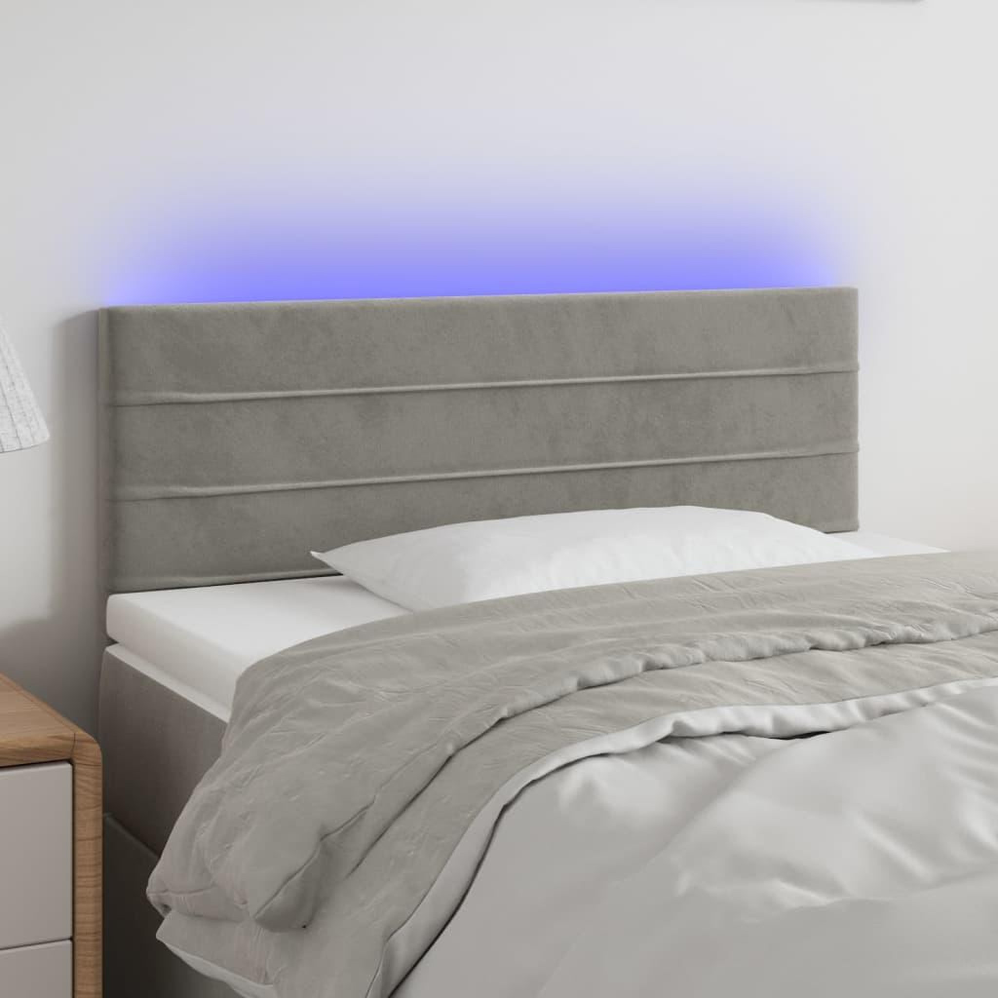 Voir la diapositive 1 : VIDAXL Tete de lit a LED Gris clair 80x5x78/88 cm Velours