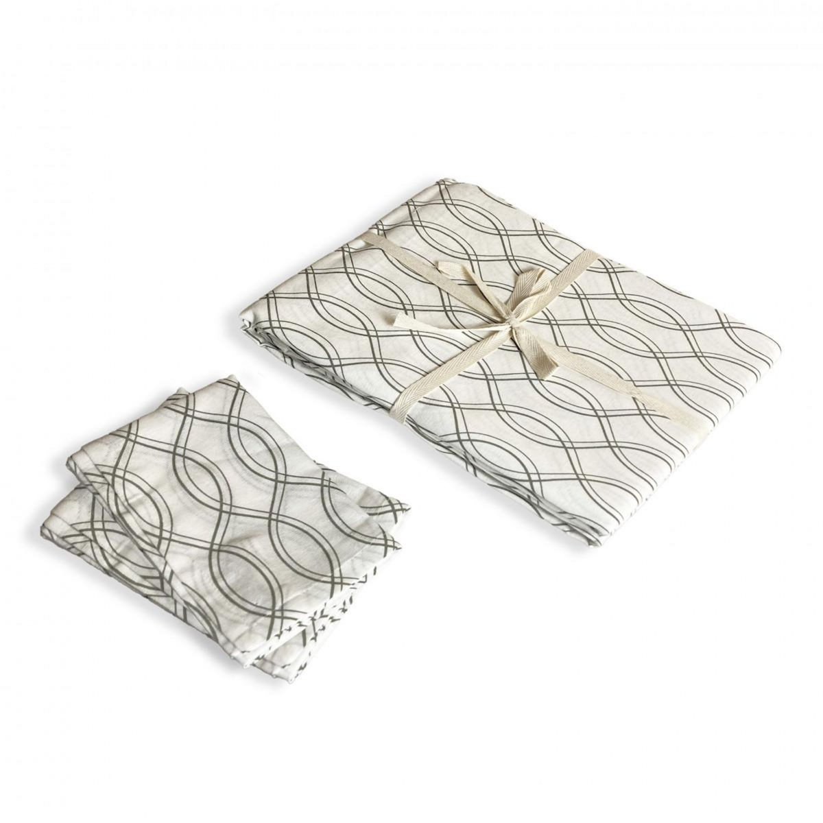 FUTURE HOME Lot nappe carrée + 2 serviettes de table déperlante géométrique 140x140cm VOGUE