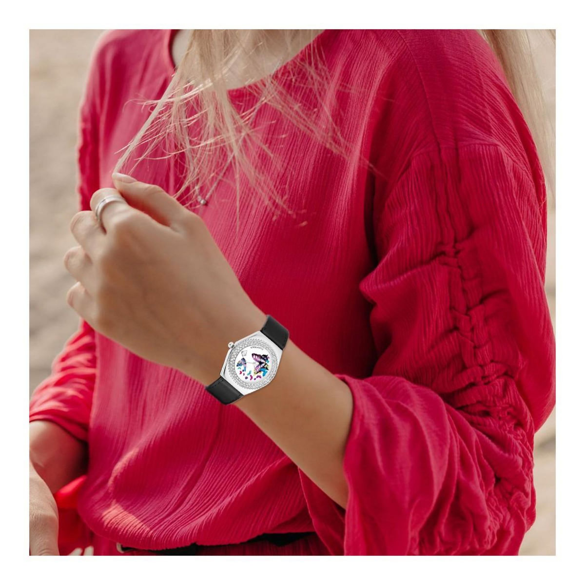 SC CRYSTAL Montre Alysson papillon à mouvement tournant SC Crystal ornée de Cristaux scintillants