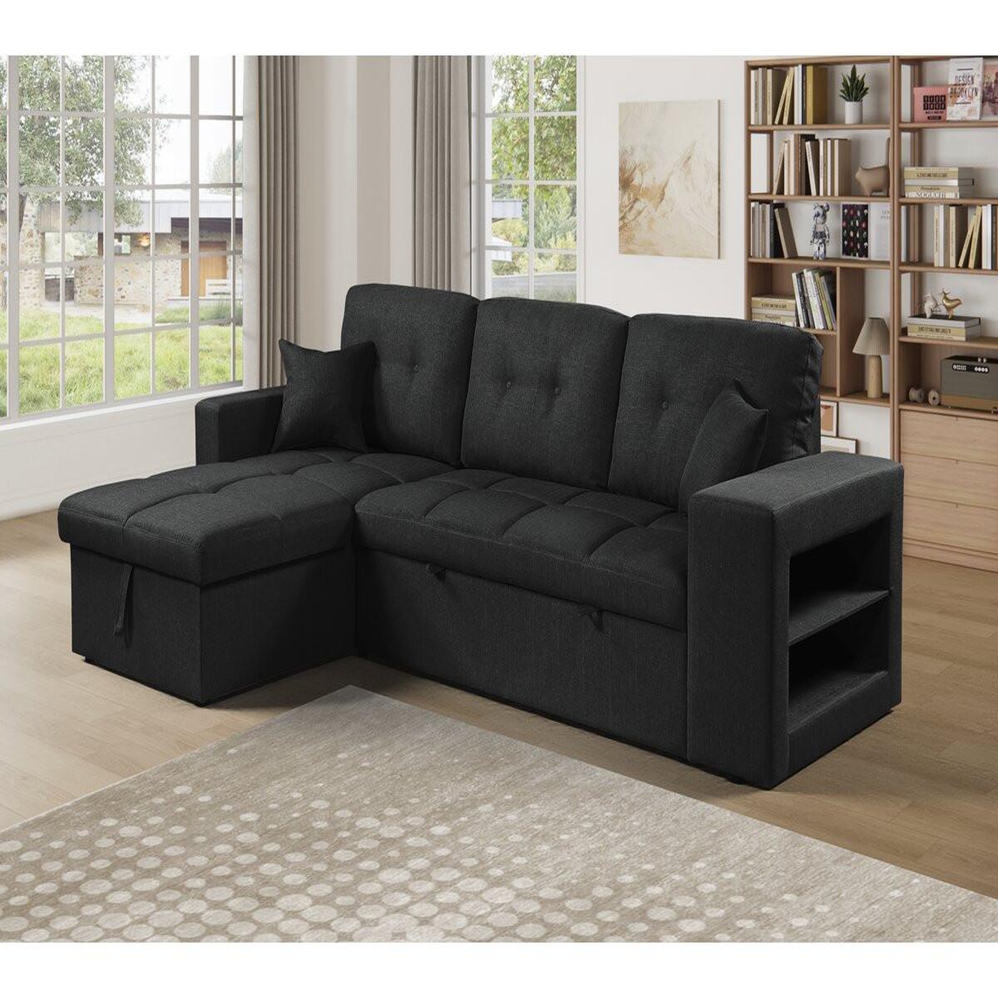 Voir la diapositive 2 : Habitat et Jardin Canapé d'angle convertible/réversible tissu style bubble  Axel  - 3 places - Noir