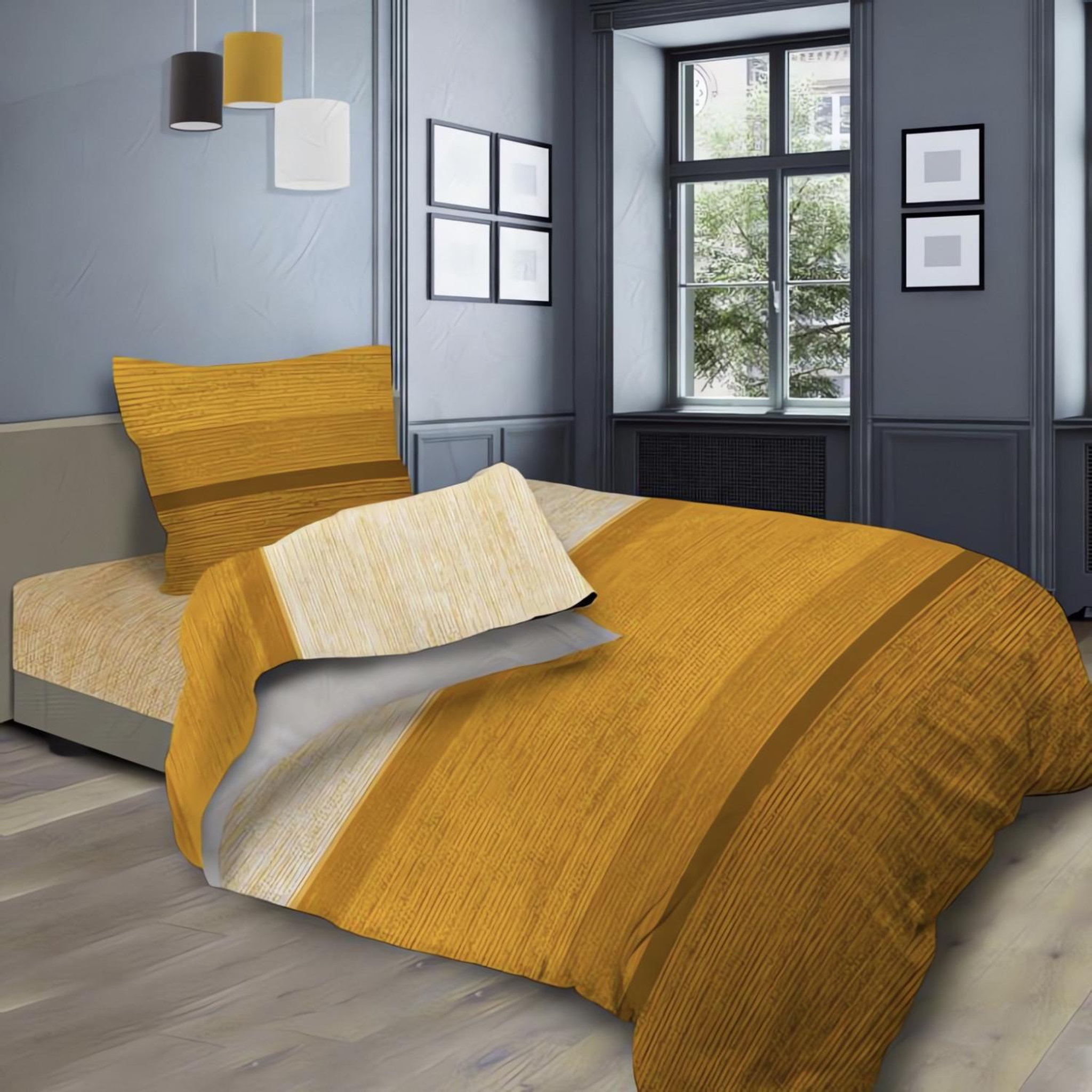 Voir la diapositive 1 : SOLEIL D'OCRE Parure de draps STRIPE, 100% coton 57 fils/cm2, par Soleil d'ocre
