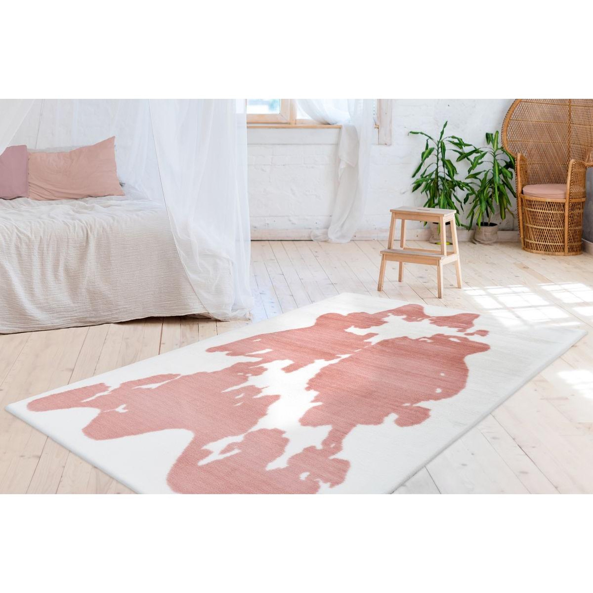Voir la diapositive 2 : Paris Prix Tapis imitation fourrure  rabbit  rose & blanc