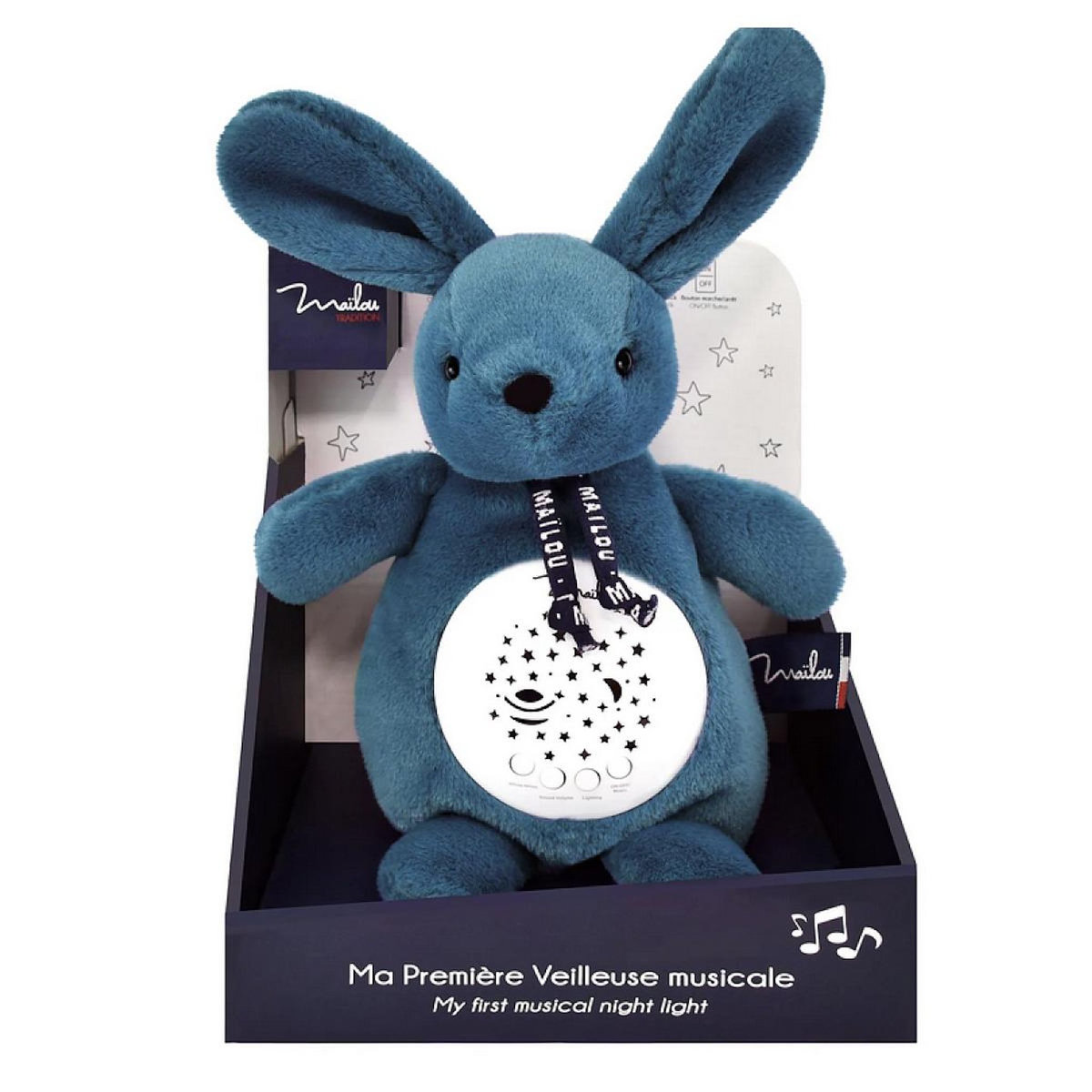 MAILOU Veilleuse bebe musicale - Lapin dorlotin bleu mineral - Mailou
