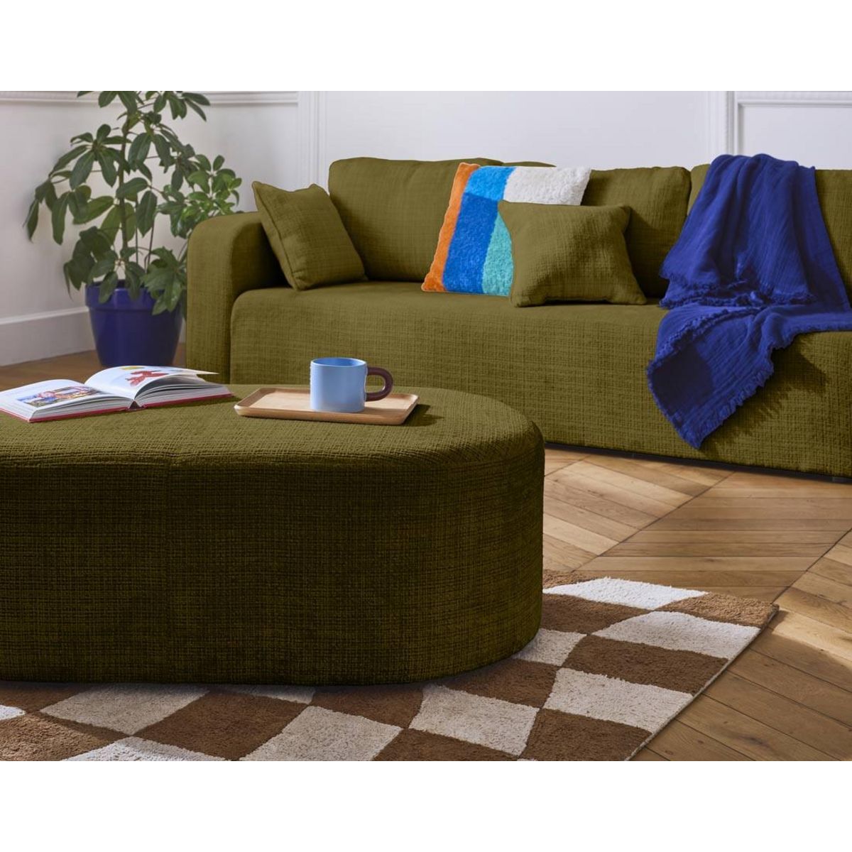 BEST MOBILIER Miro - pouf en velours texturé