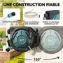 Voir la diapositive 6 : OUTSUNNY Dévidoir mural enrouleur automatique pivotant 180° tuyau 25+2m avec pistolet arrosage support mural intégré vert noir