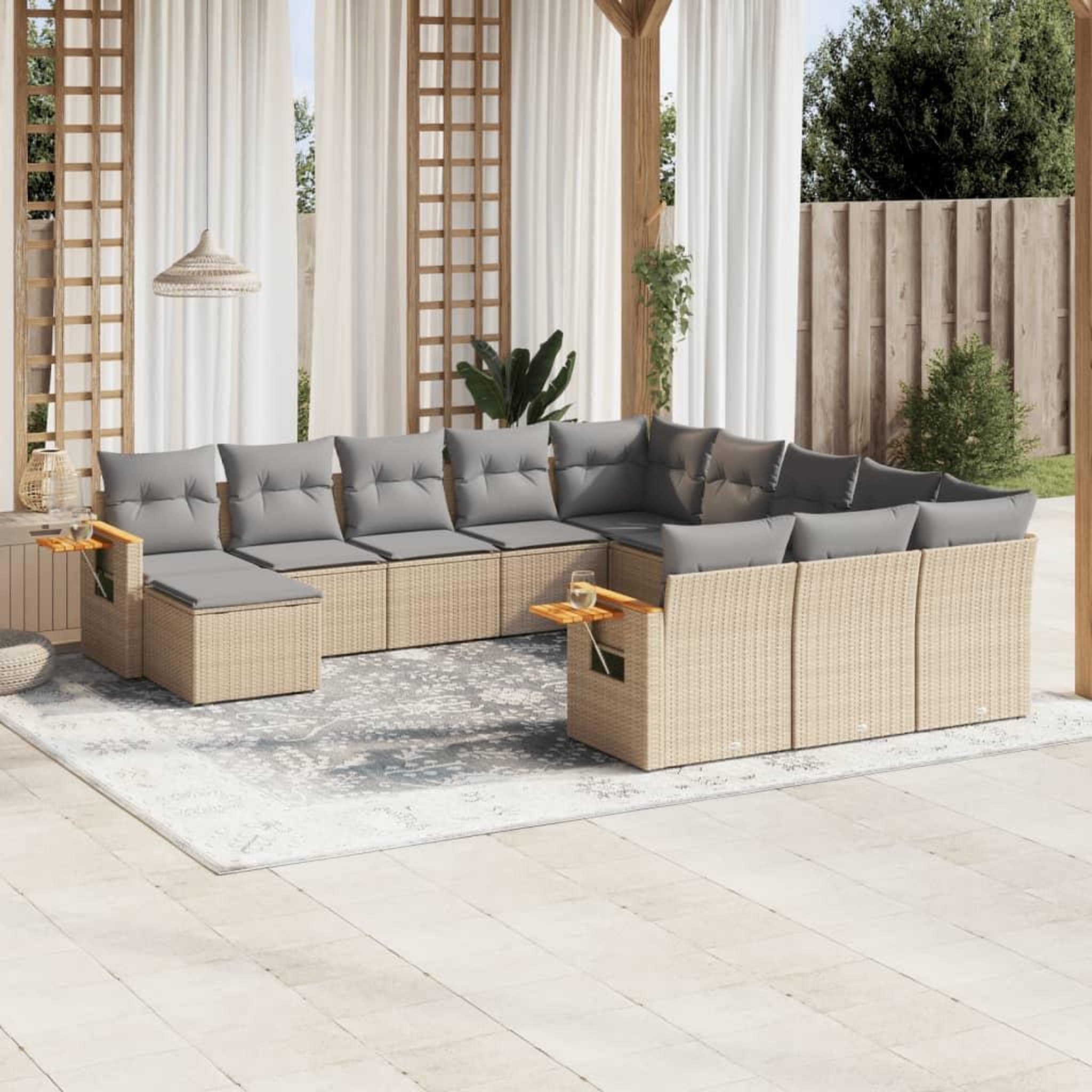 VIDAXL Salon de jardin 11 pcs avec coussins beige resine tressee