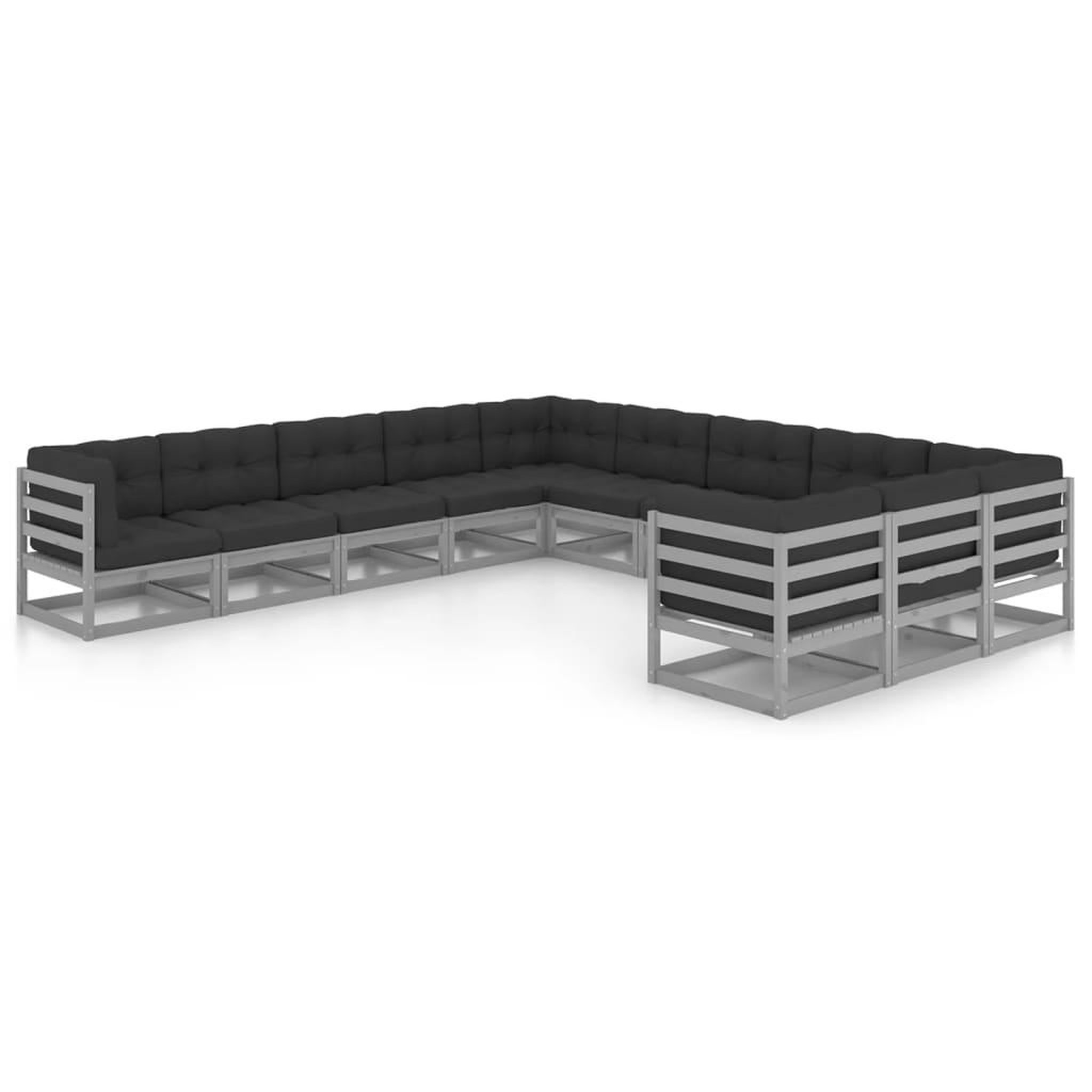 Voir la diapositive 1 : VIDAXL Salon de jardin 11 pcs avec coussins Gris Bois de pin massif