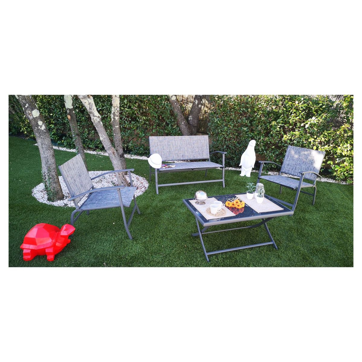 Givex Salon bas de jardin pliant 4 personnes SPRING