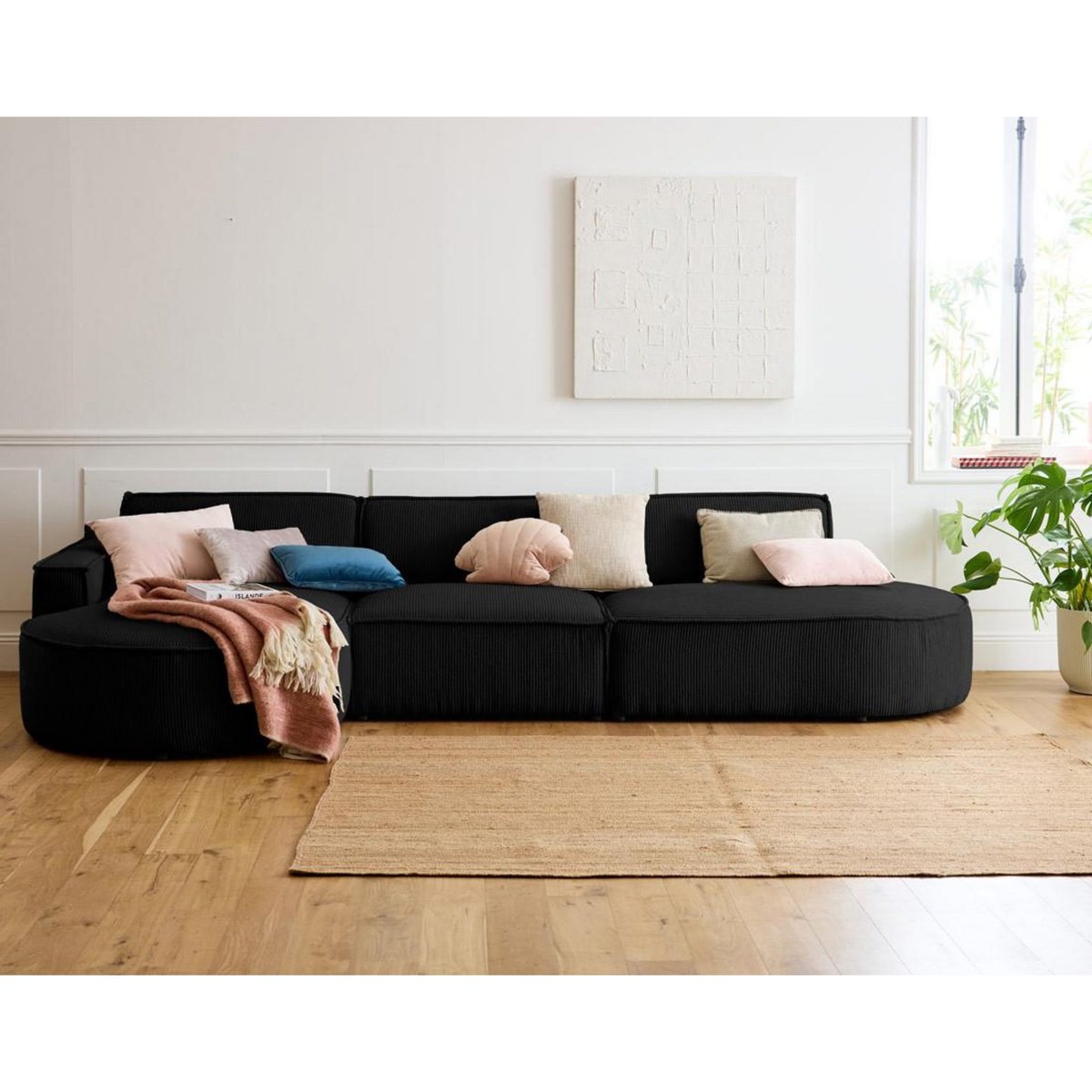 LISA DESIGN Spiaggia - canapé d'angle gauche - forme arrondie - 5 places - en velours côtelé