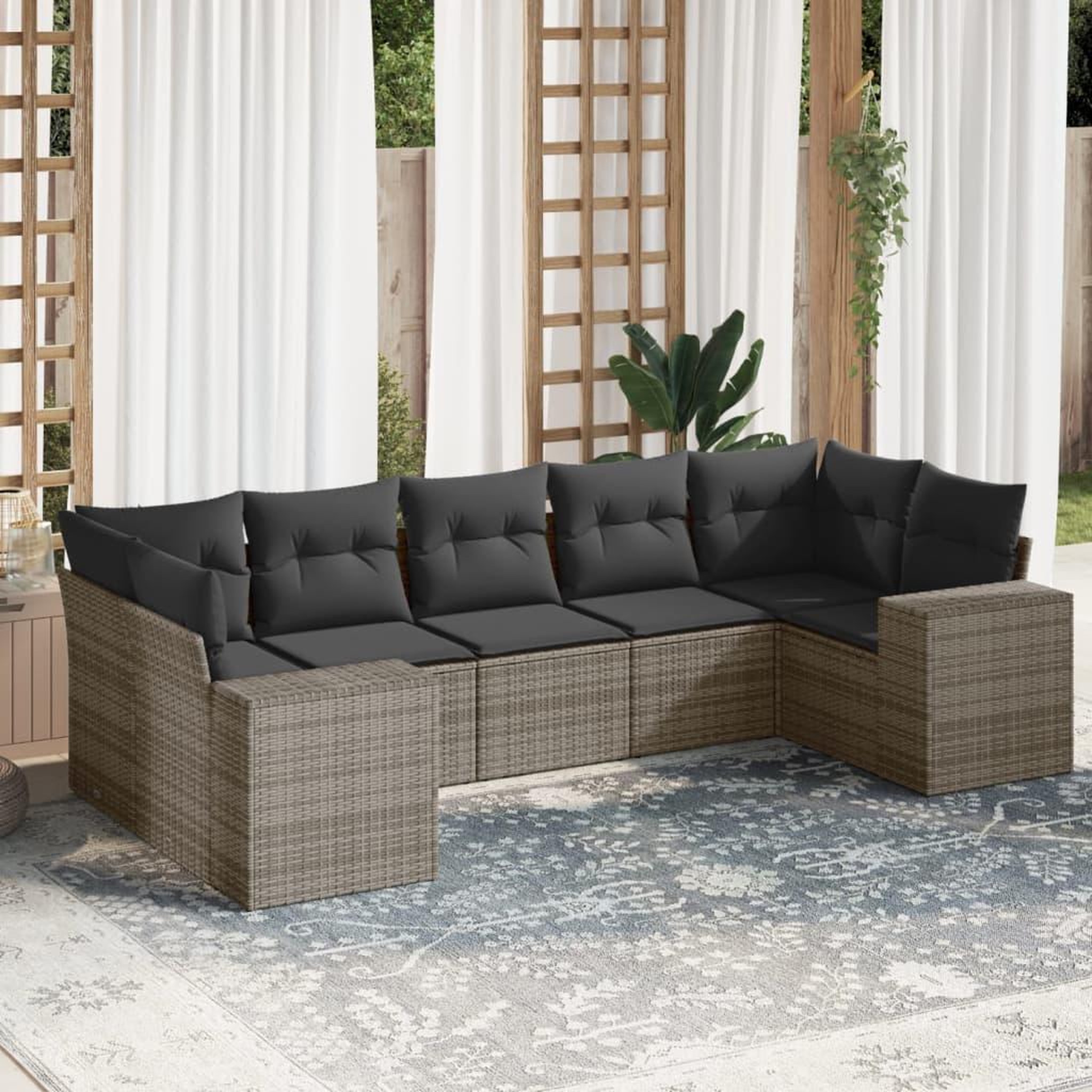 VIDAXL Salon de jardin avec coussins 7 pcs gris resine tressee