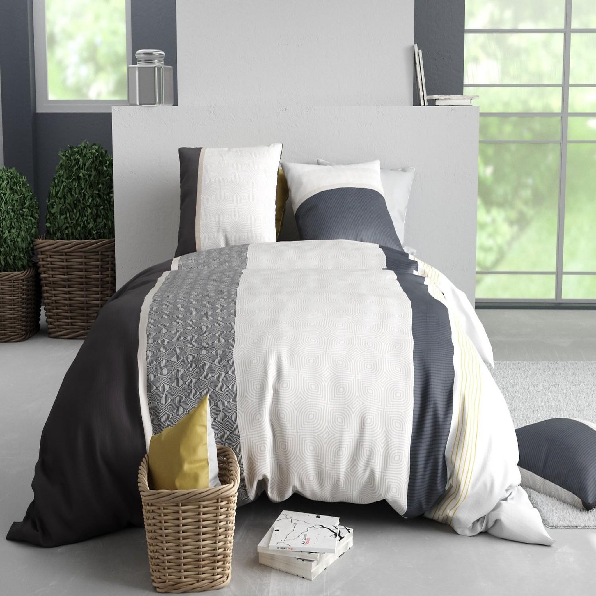ATELIER DU COTON Parure housse de couette 100% 260x240cm coton 57fils stratus. Coloris disponibles : Gris