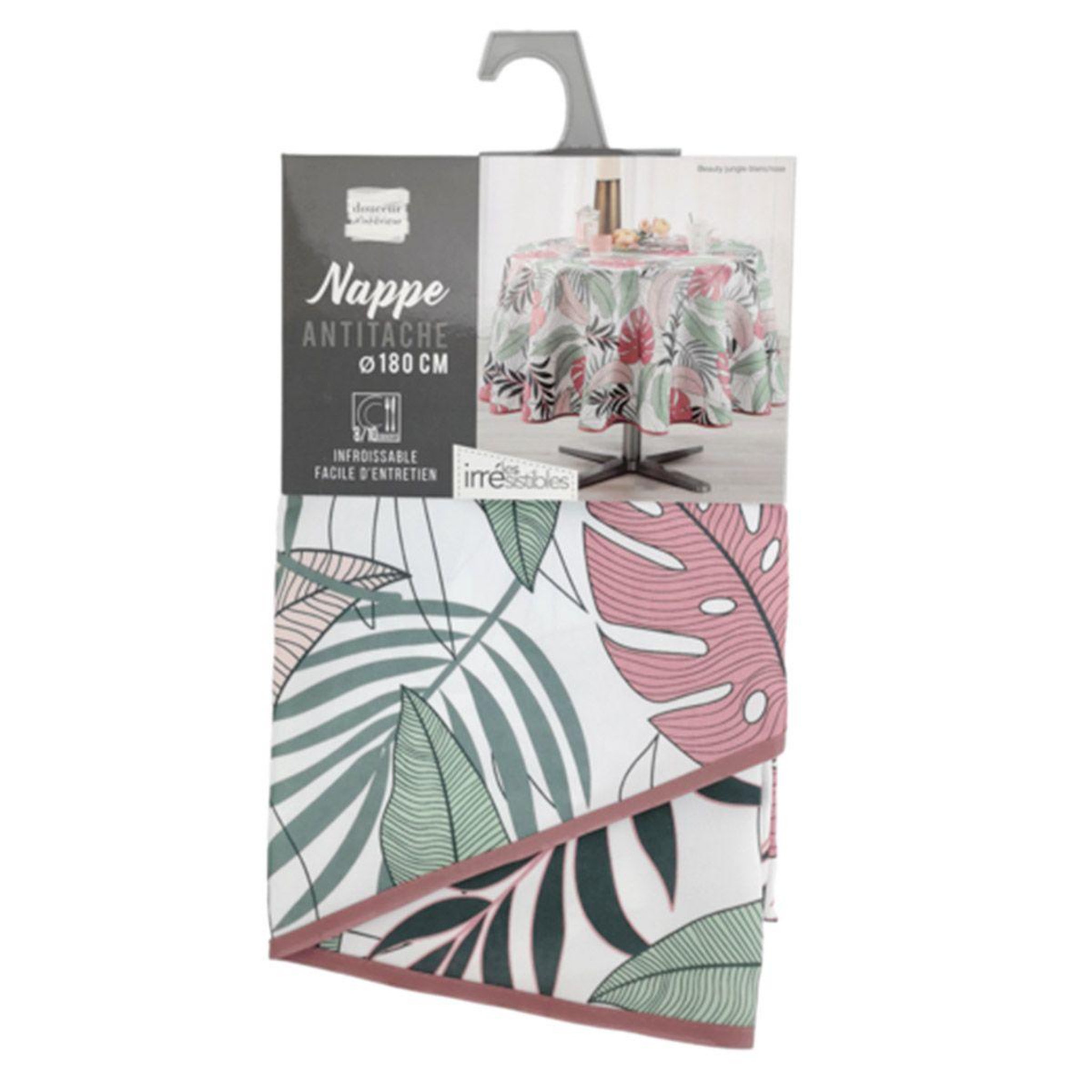 Voir la diapositive 2 : Douceur d'Intérieur Nappe antitache ronde  beauty jungle  180cm blanc & rose