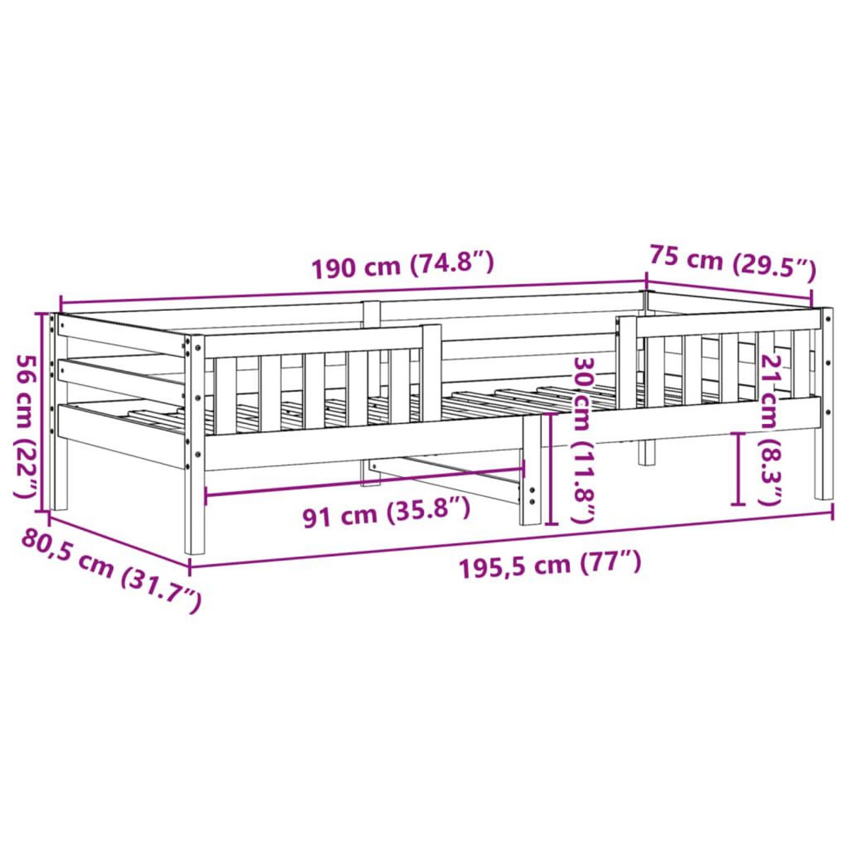 VIDAXL Cadre de lit sans matelas cire marron 75x190 cm bois pin massif