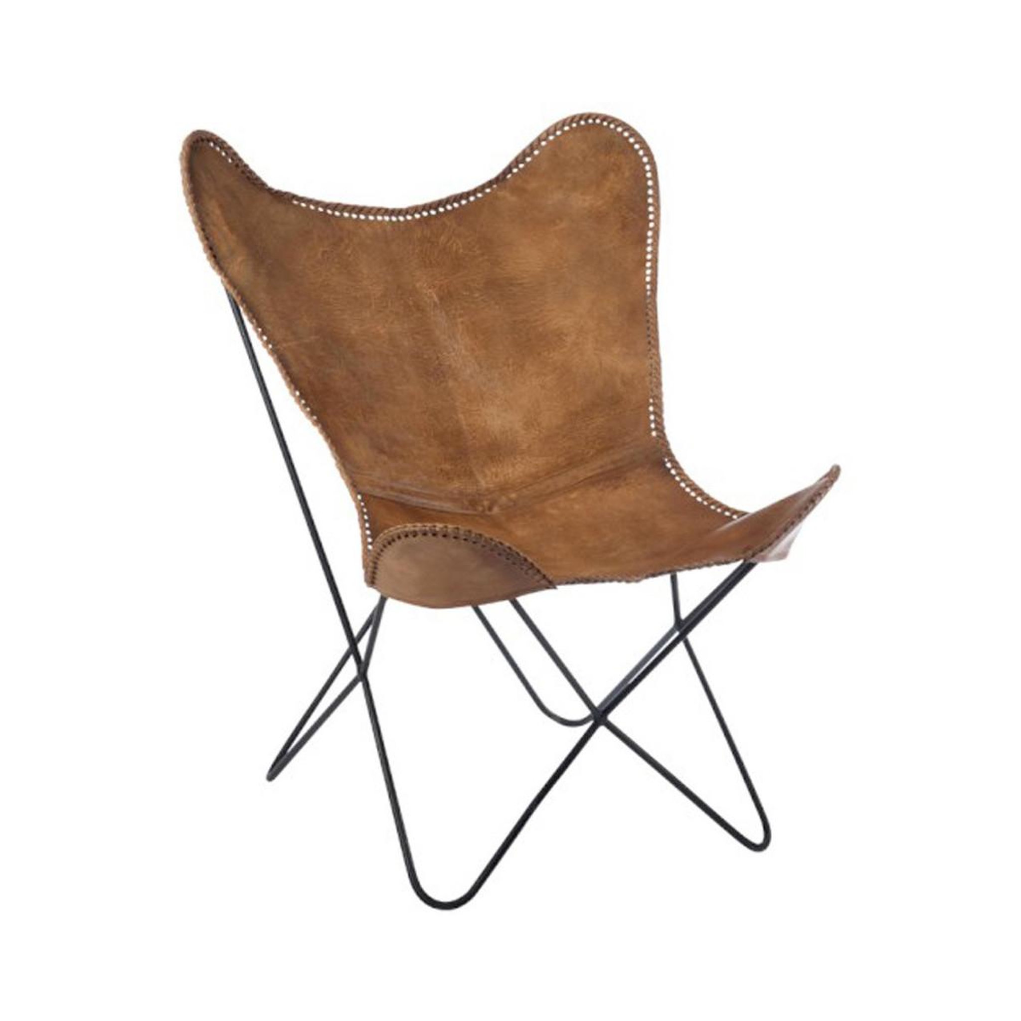 J-LINE Fauteuil design en cuir  papillon  73cm marron