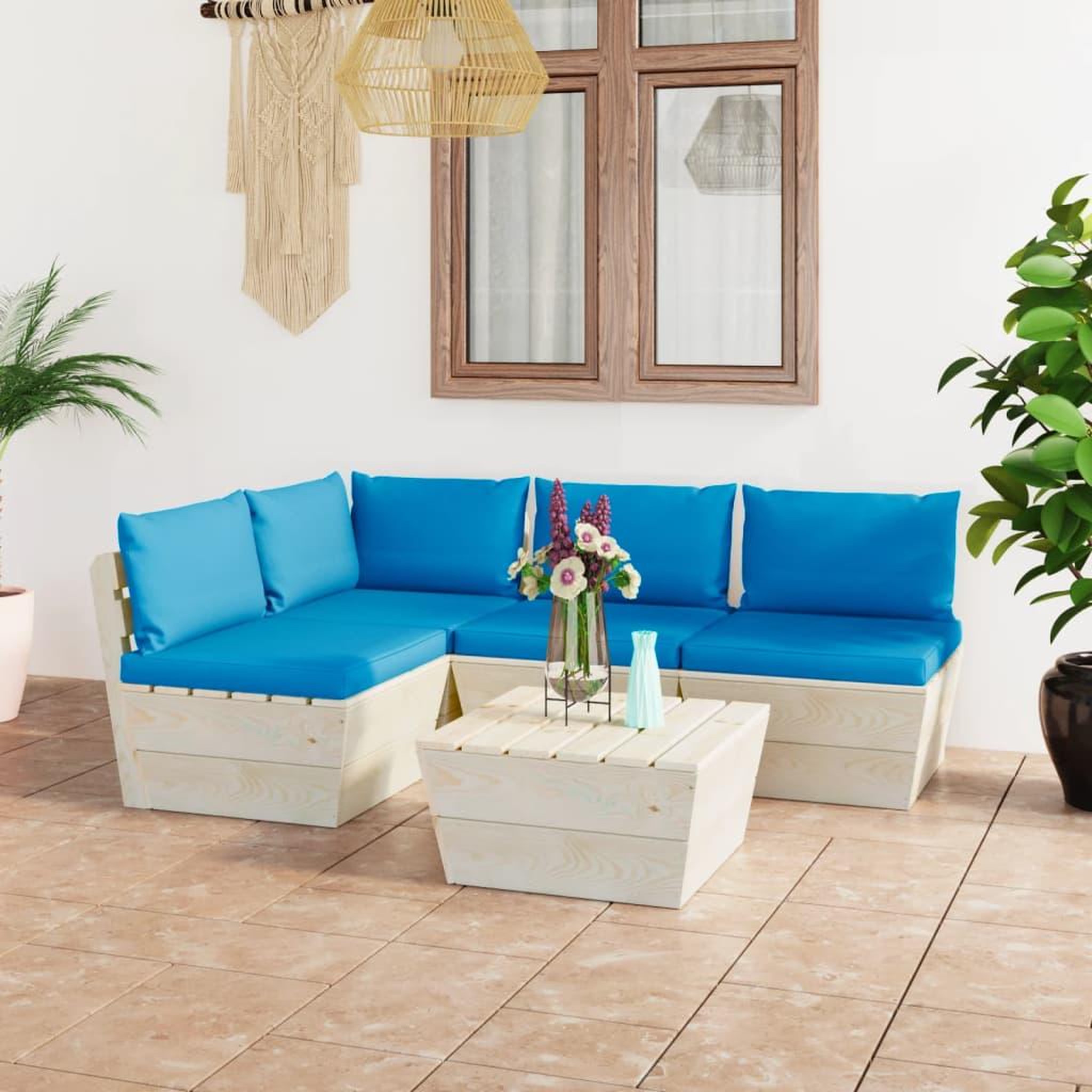 Voir la diapositive 1 : VIDAXL Salon de jardin palette 5 pcs avec coussins bois d'epicea