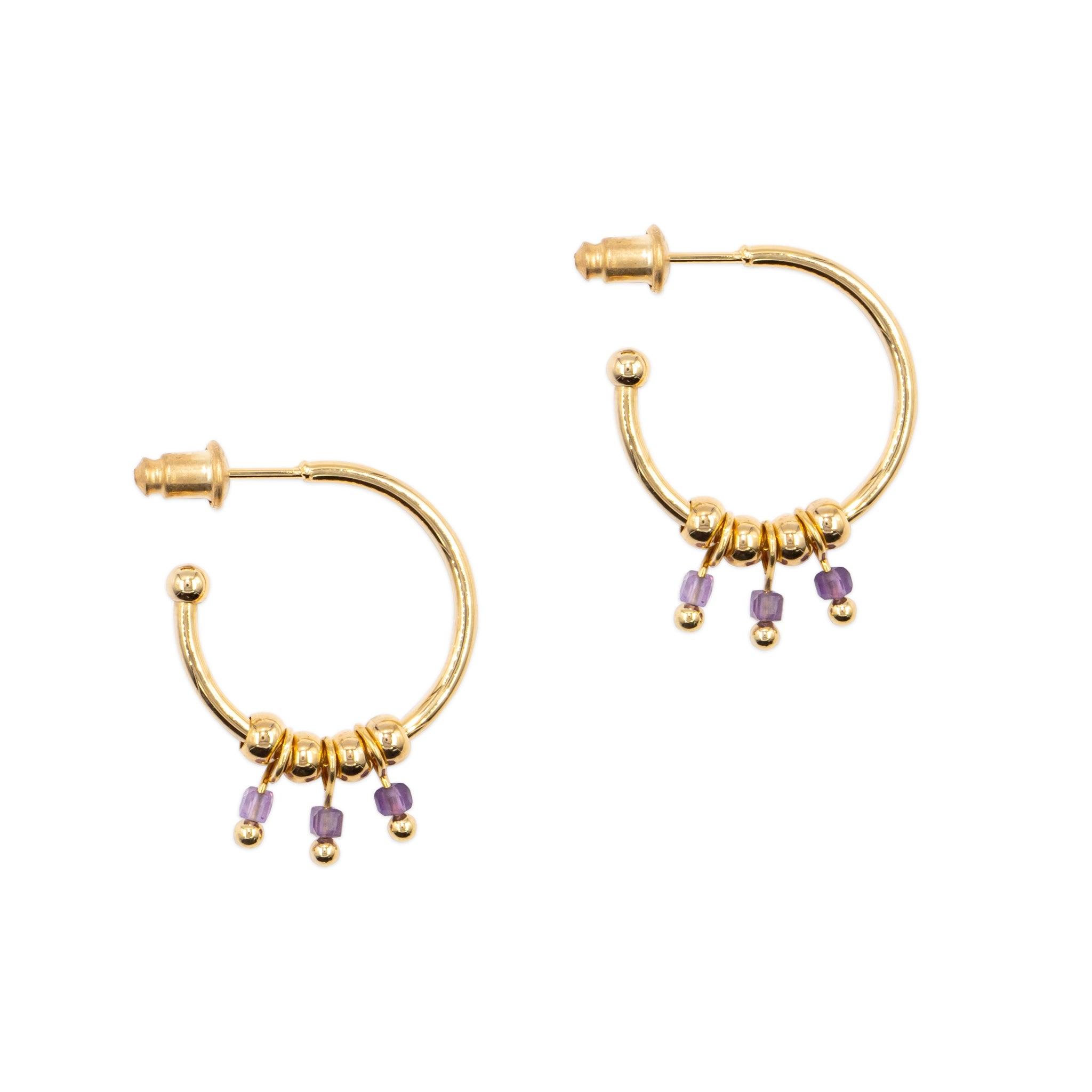 Voir la diapositive 1 : SLOYA Boucles d'oreilles Karia en pierres Améthyste