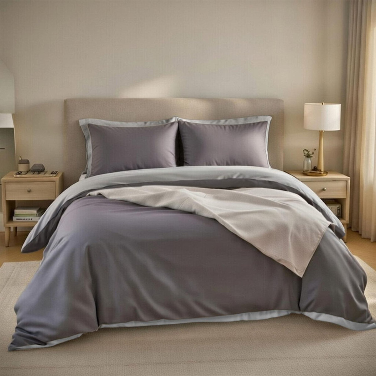Home collection Housse de couette réversible en 100% percale de coton 70 fils
