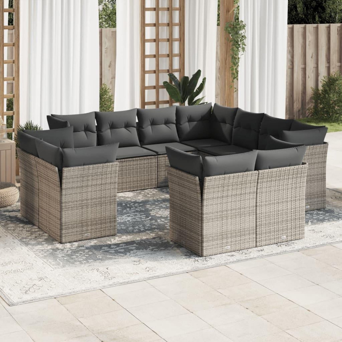 VIDAXL Salon de jardin 11 pcs avec coussins gris resine tressee