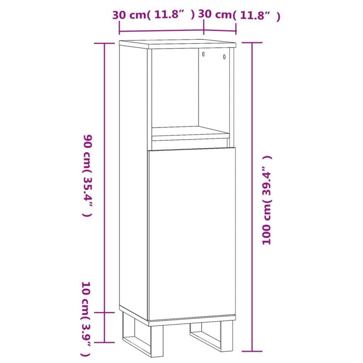 VIDAXL Armoire salle de bain sonoma gris 30x30x100 cm