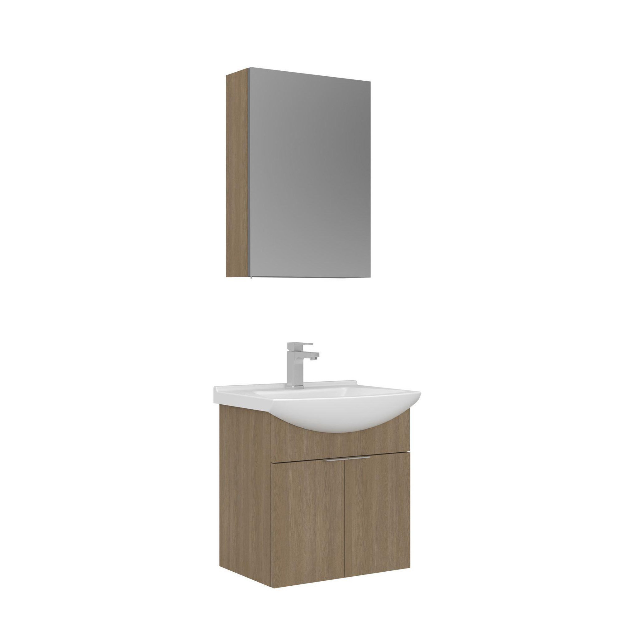 Habitat et Jardin Meuble avec simple vasque et miroir  Purus 55  - 55 x 50 x 58 cm - Oak