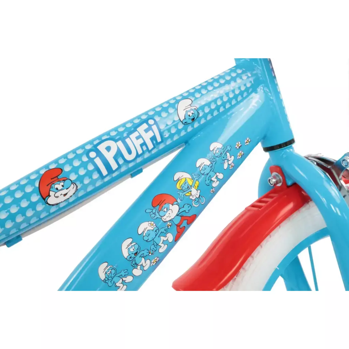 Vélo enfant - Modèle 14'' Schtroumpfs  pour enfant de taille 90 cm à 105 cm équipé de 2 freins, plaque avant, Gardes Boues + Gourde