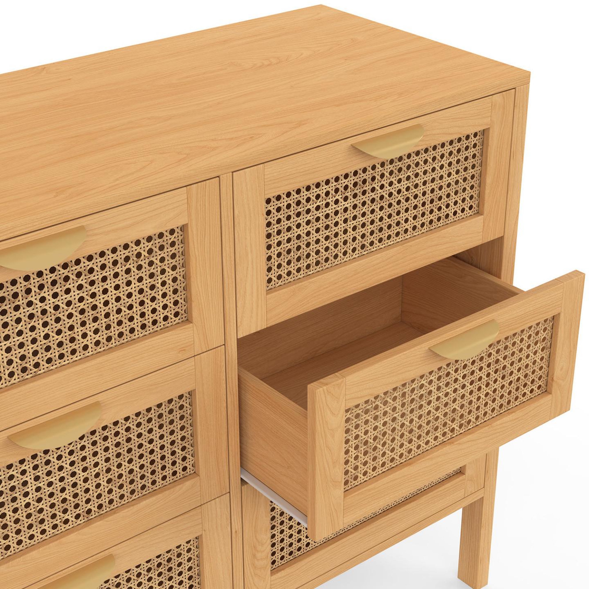 Voir la diapositive 6 : ID MARKET Commode 9 tiroirs edhen xxl 136 cm bois et cannage