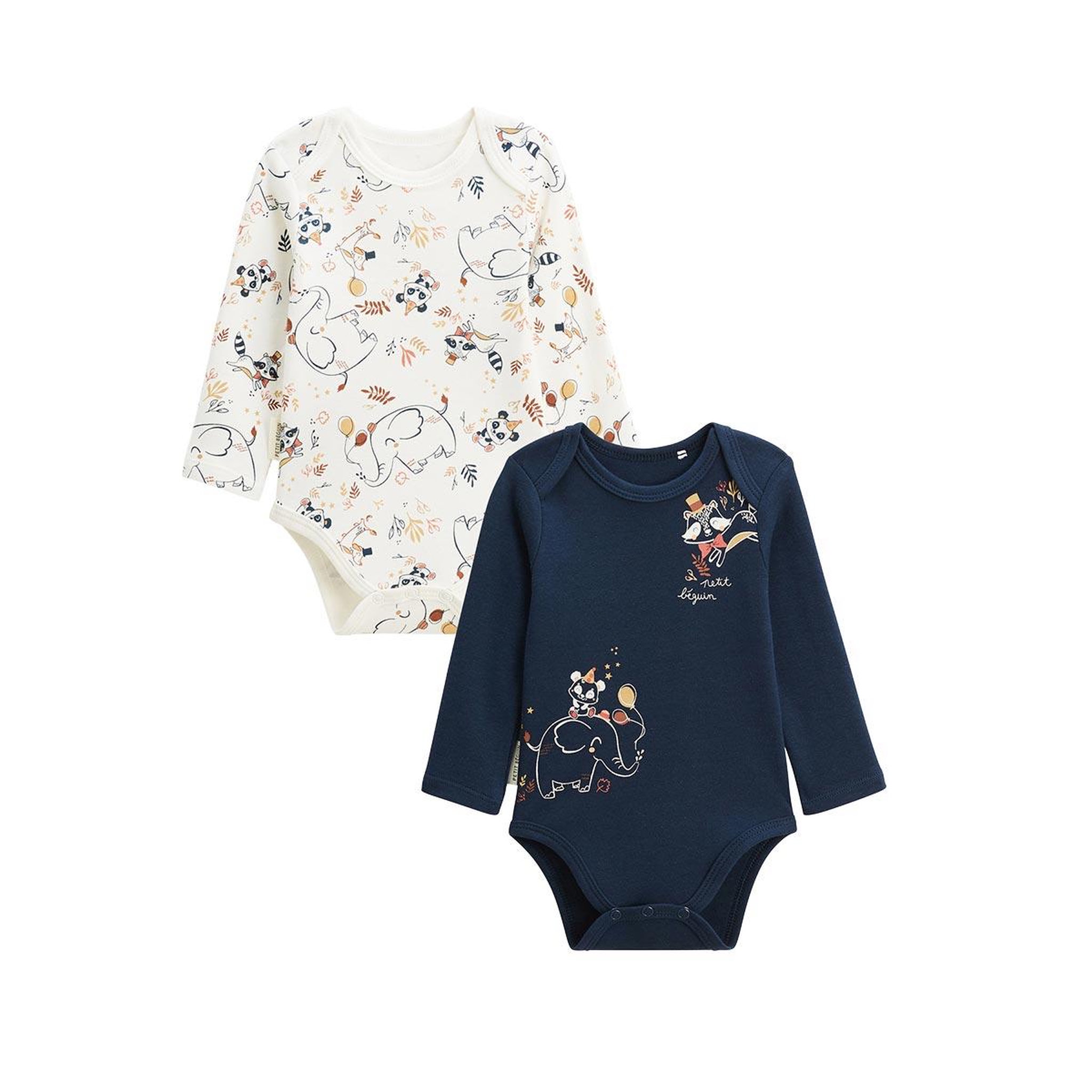 Voir la diapositive 1 : Petit Béguin Lot de 2 bodies bébé manches longues Cirque d'automne