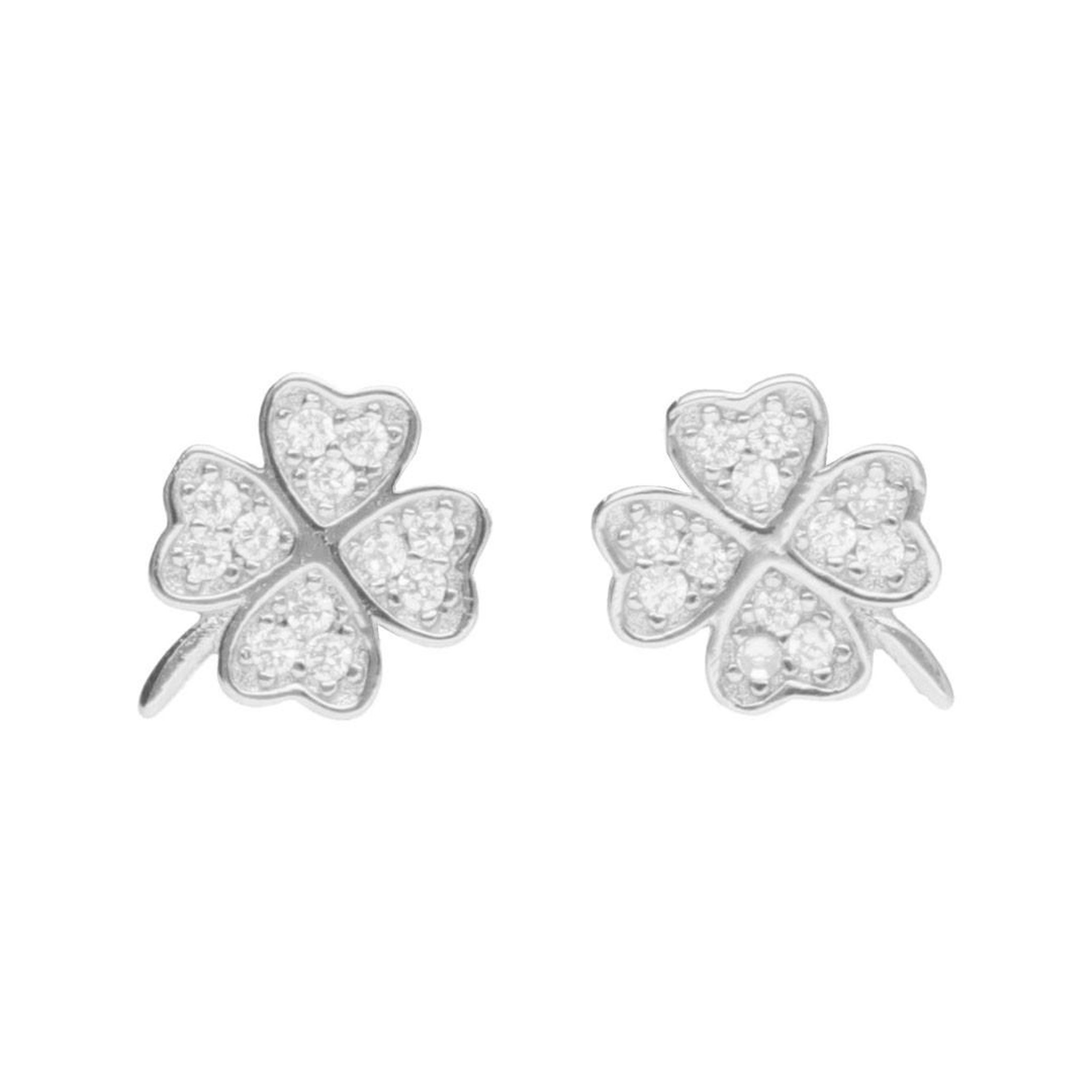 L'ATELIER D'AZUR Boucles d'Oreilles Argent 925/000 Rhodié - Trèfle à Quatre Feuilles Pavé de Zirconiums