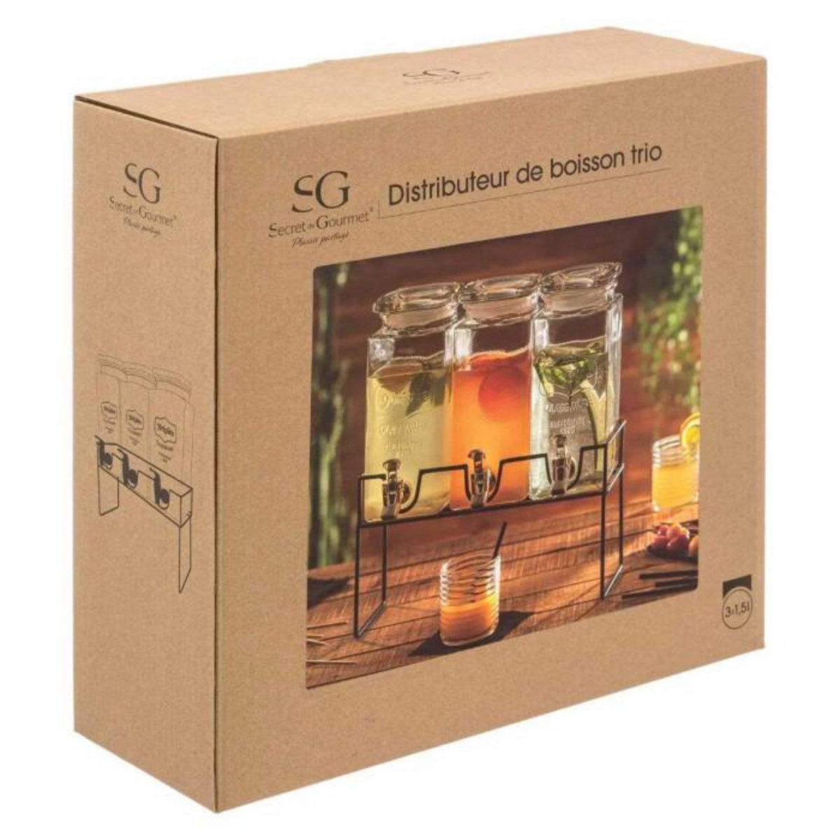 SECRET DE GOURMET Distributeur de Boisson  Modern Wood  4,5L Transparent