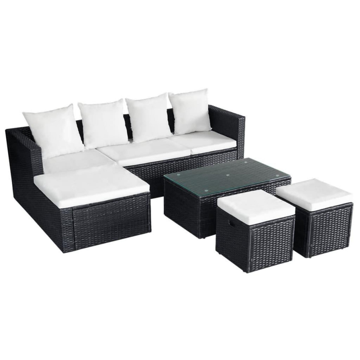 VIDAXL Salon de jardin 4 pcs avec coussins Resine tressee Noir