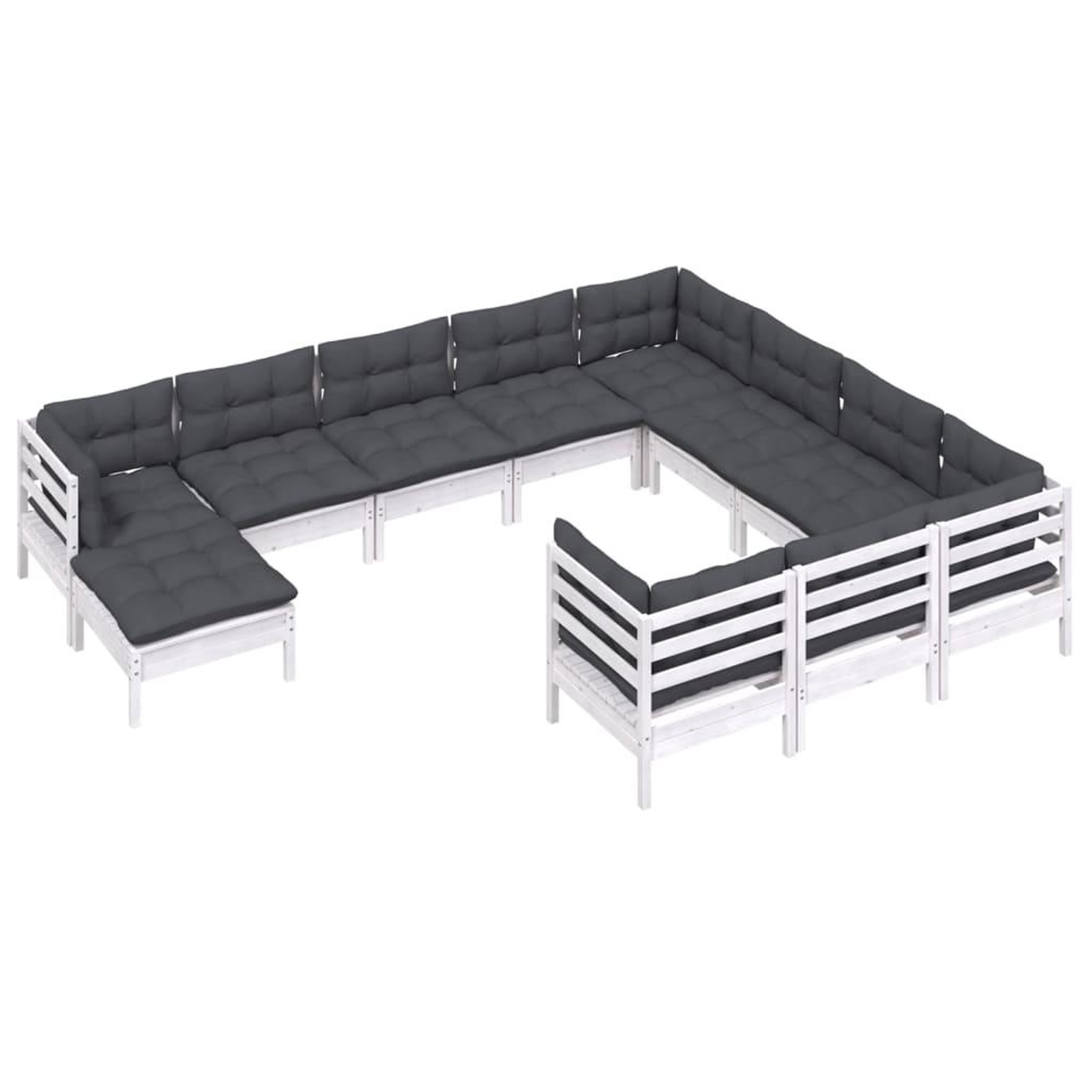 Voir la diapositive 3 : VIDAXL Salon de jardin 11 pcs avec coussins blanc bois de pin