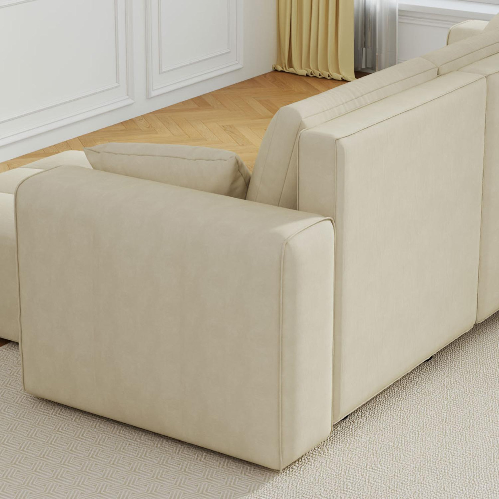 Voir la diapositive 6 : CONCEPT USINE Canapé d'angle convertible 4 places avec coffre en velours beige brighton