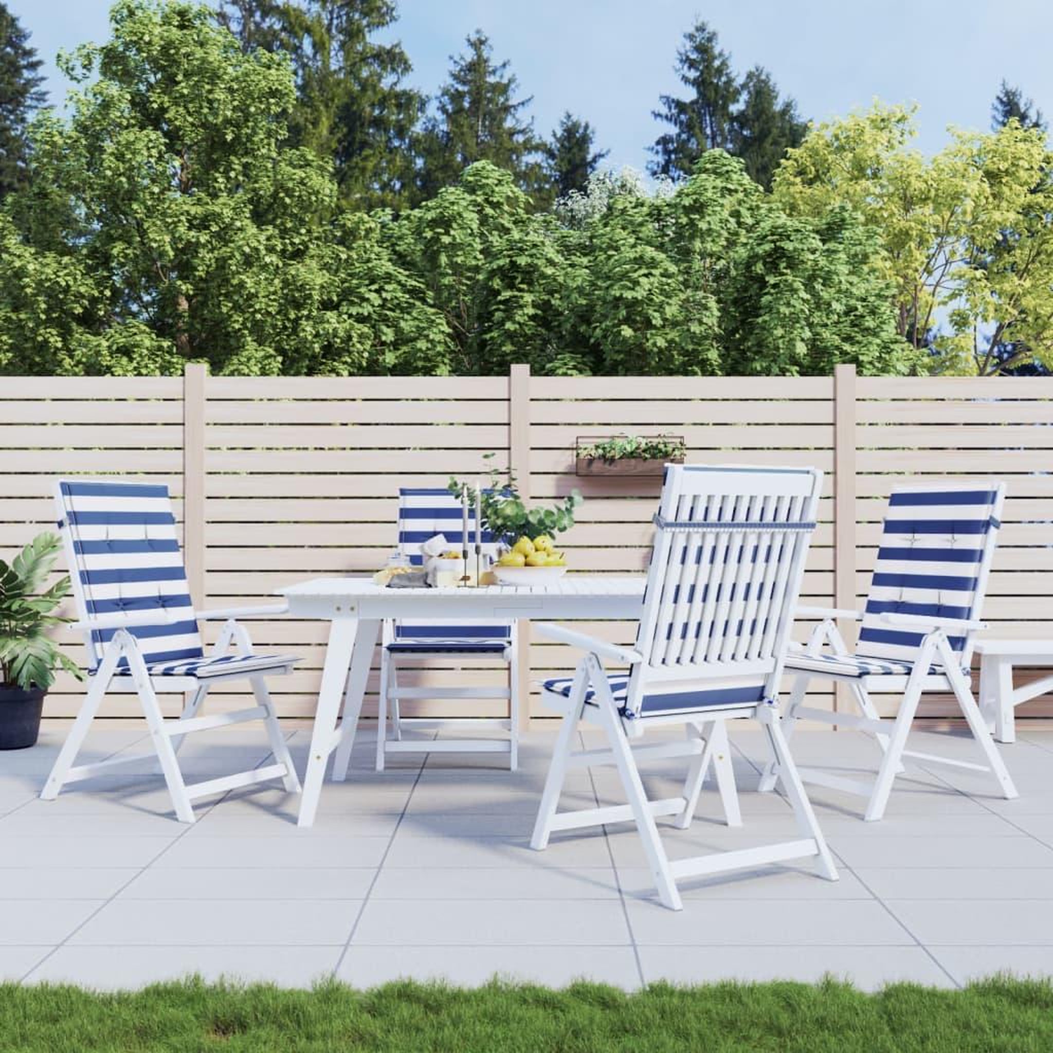 VIDAXL Coussins de chaise a dossier haut lot de 4 rayures bleu/blanc