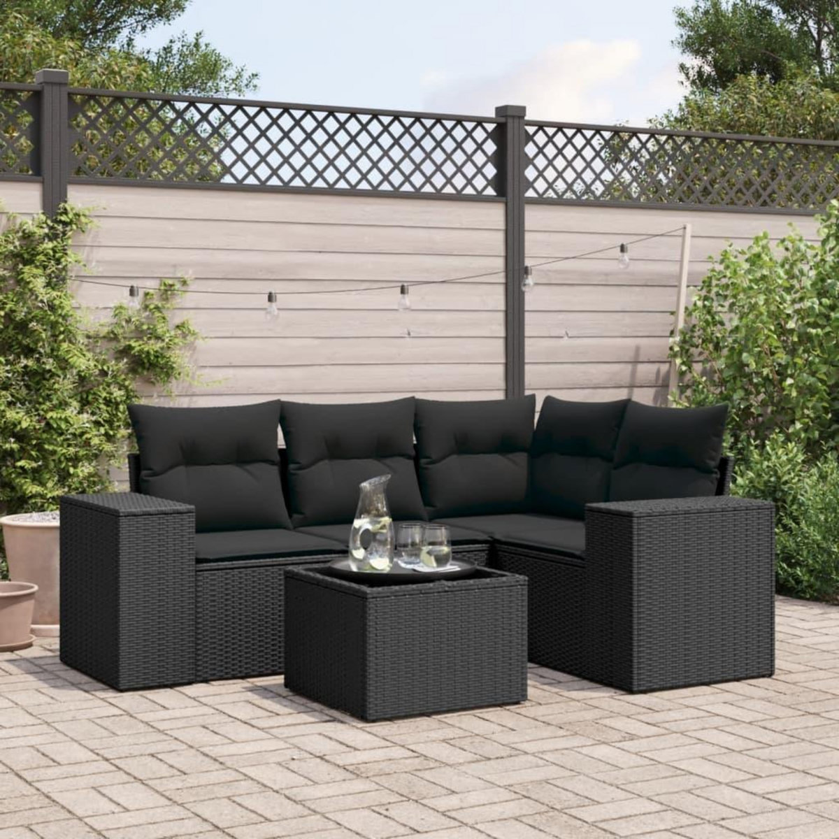 VIDAXL Salon de jardin 5 pcs avec coussins noir resine tressee