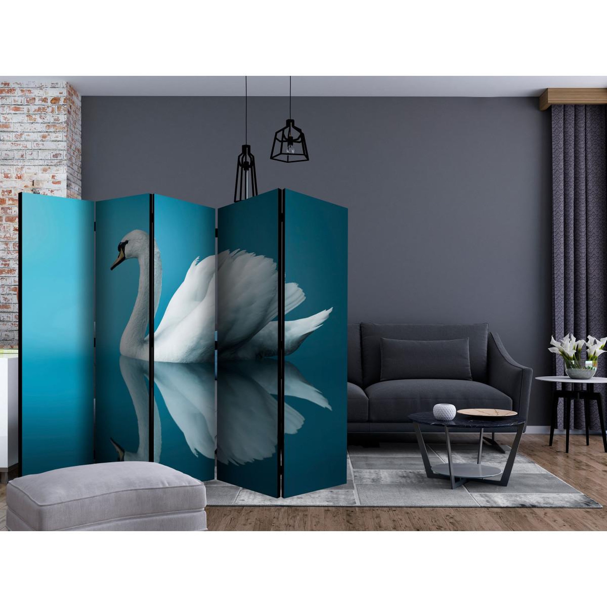 Voir la diapositive 2 : Paris Prix Paravent 5 volets  swan reflection  172x225cm