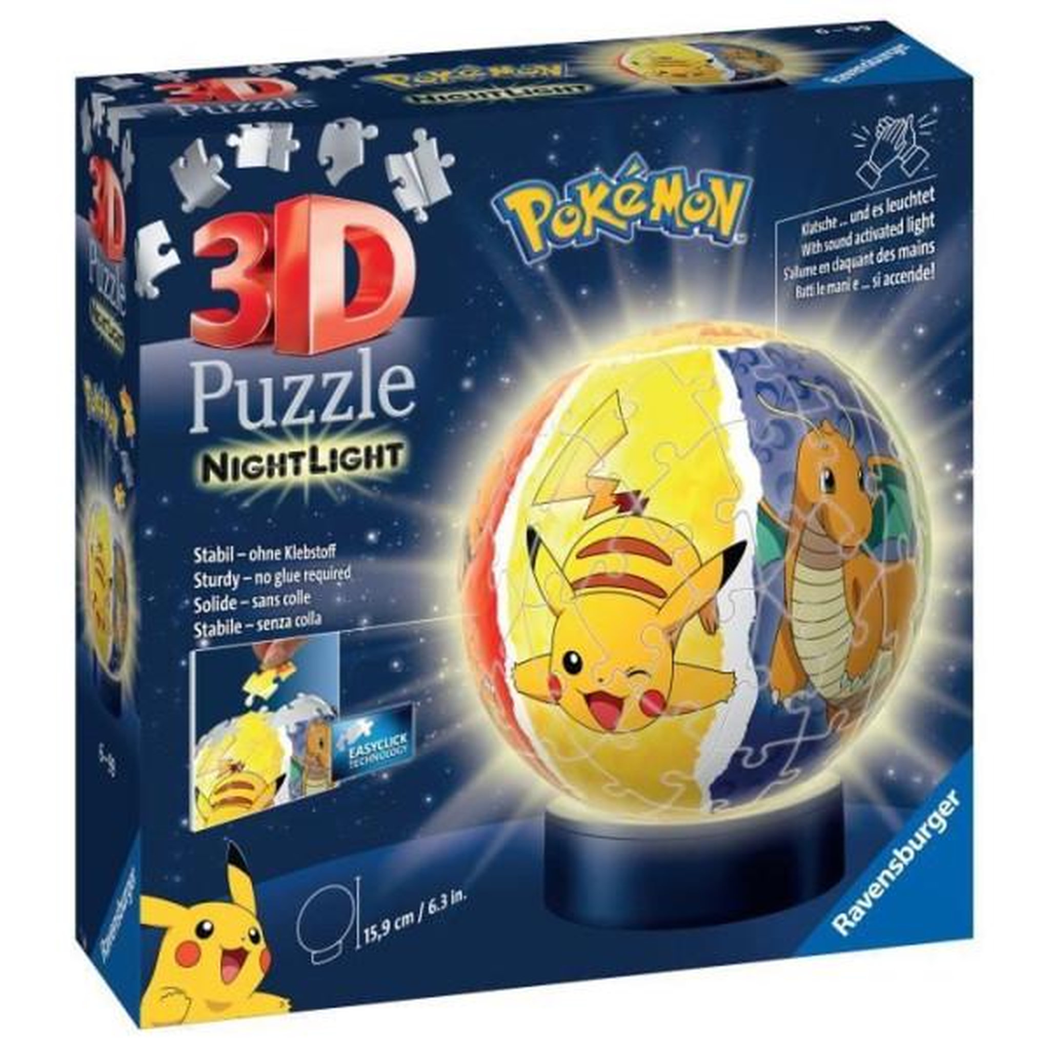 Voir la diapositive 3 : RAVENSBURGER Puzzle 3D Ball illuminé Pokémon - Ravensburger - 72 pieces numérotées - Socle lumineux - A partir de 6 ans