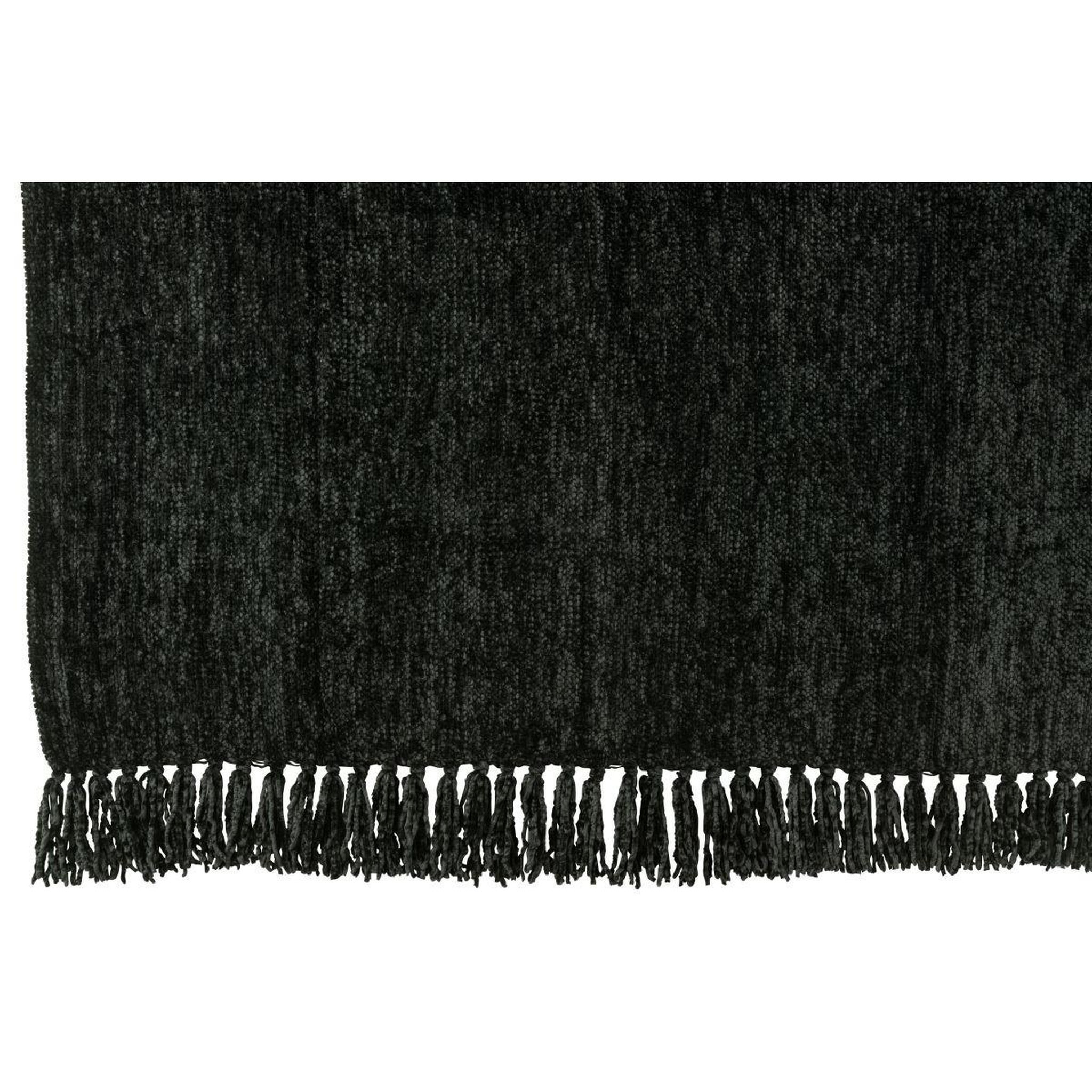 Voir la diapositive 2 : J-LINE Plaid à franges  chenille  130x170cm noir