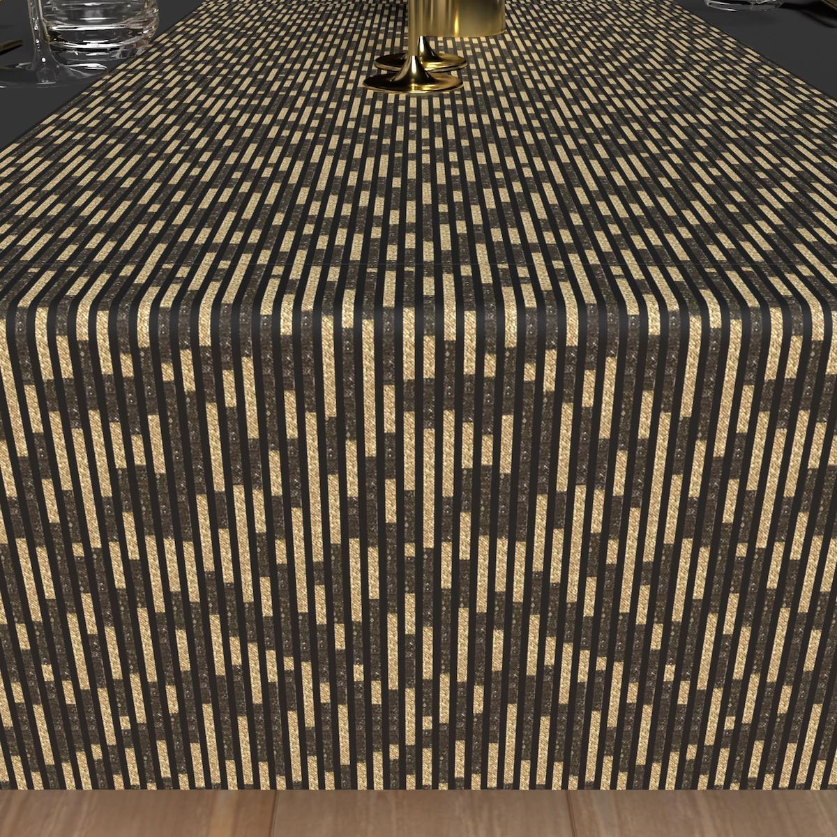 SOLEIL D'OCRE Chemin de table festif imprimé GOLD, par Soleil d'Ocre