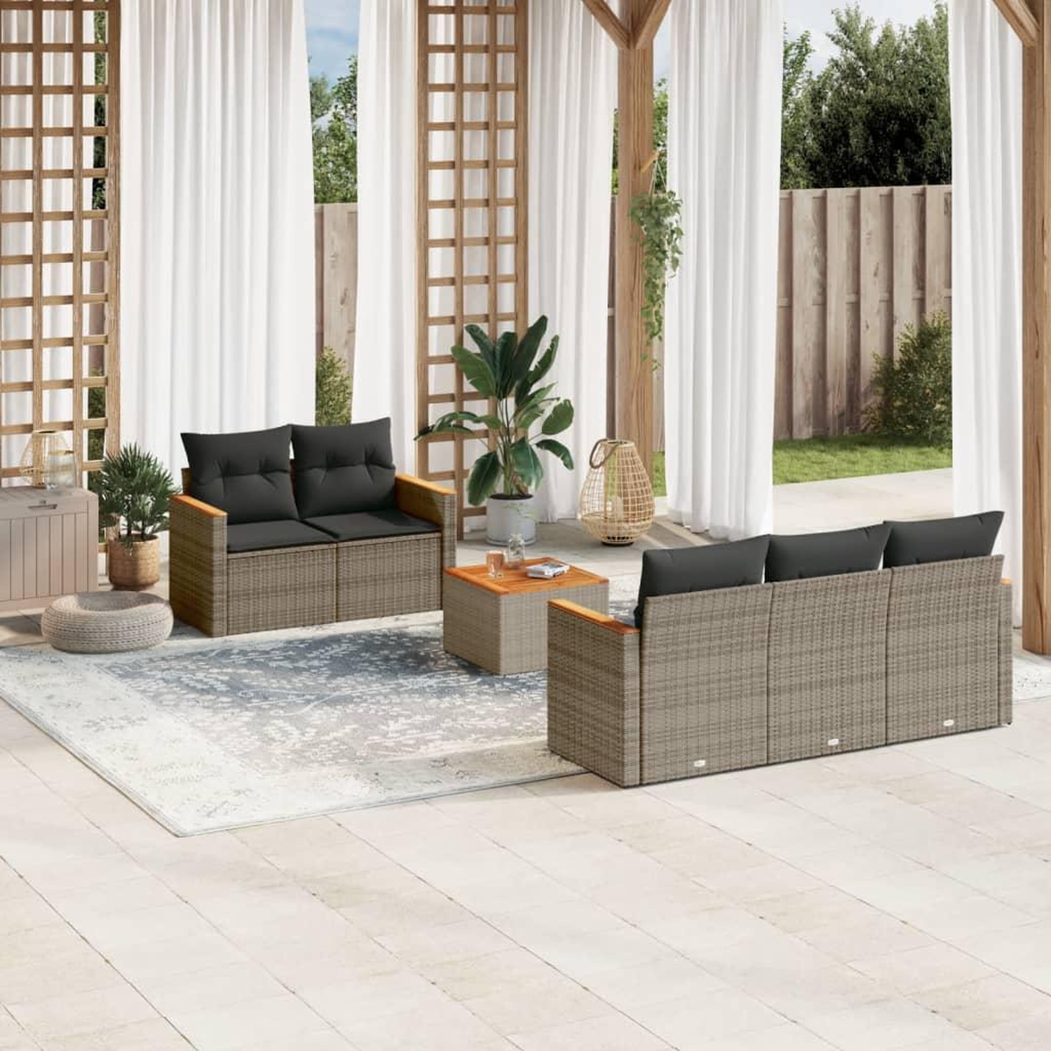 VIDAXL Salon de jardin 6 pcs avec coussins gris resine tressee