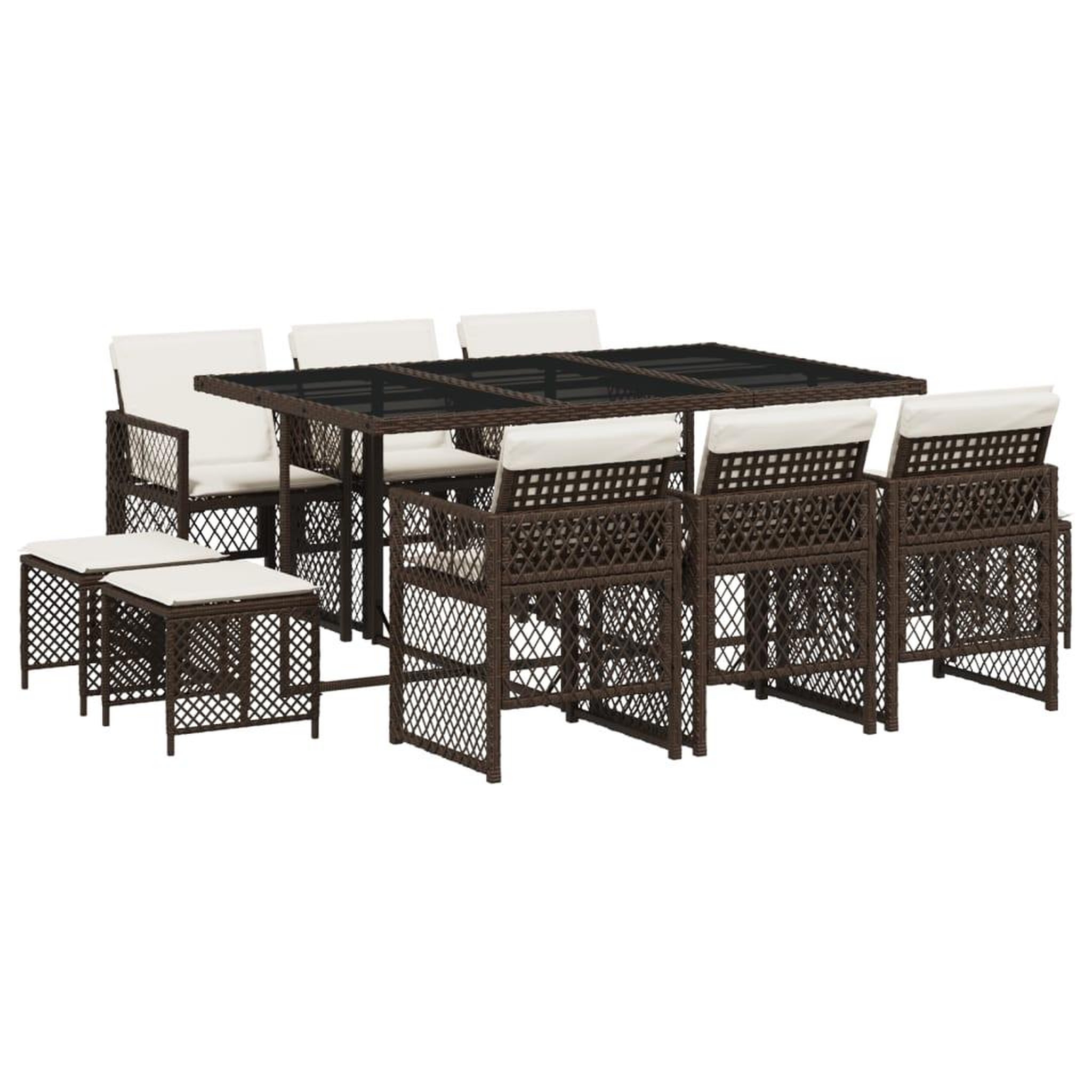 Voir la diapositive 2 : VIDAXL Ensemble a manger de jardin et coussins 11 pcs marron rotin