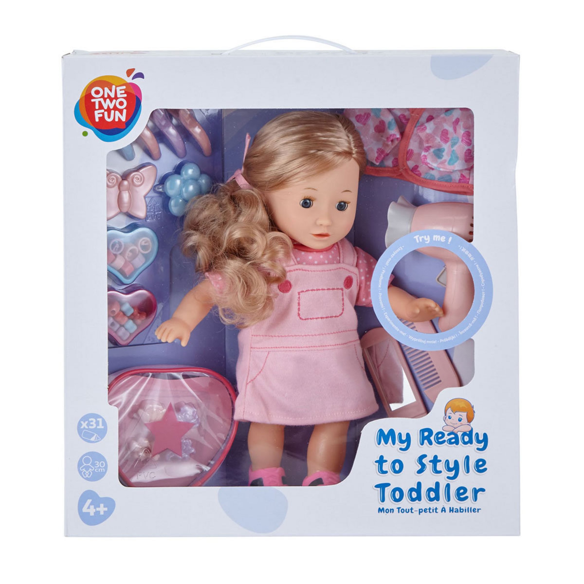One Two Fun Ma poupée à coiffer et habiller 30 cm - robe rose
