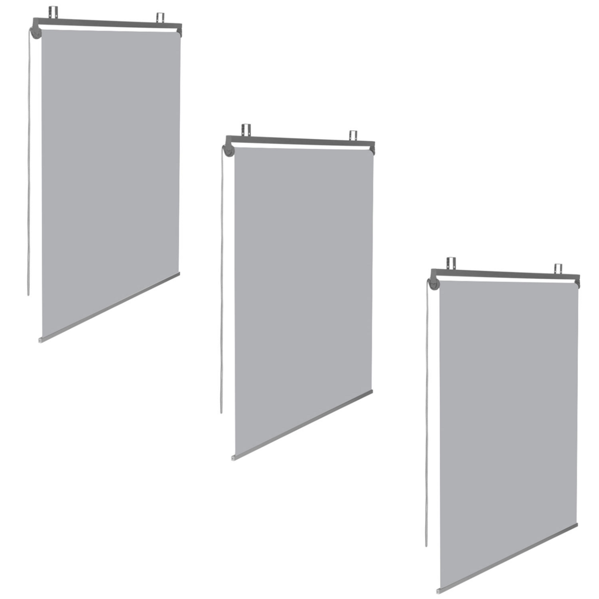 ID MARKET Lot de 3 stores enrouleurs L.124 x H. 225 CM pour pergola gris clair