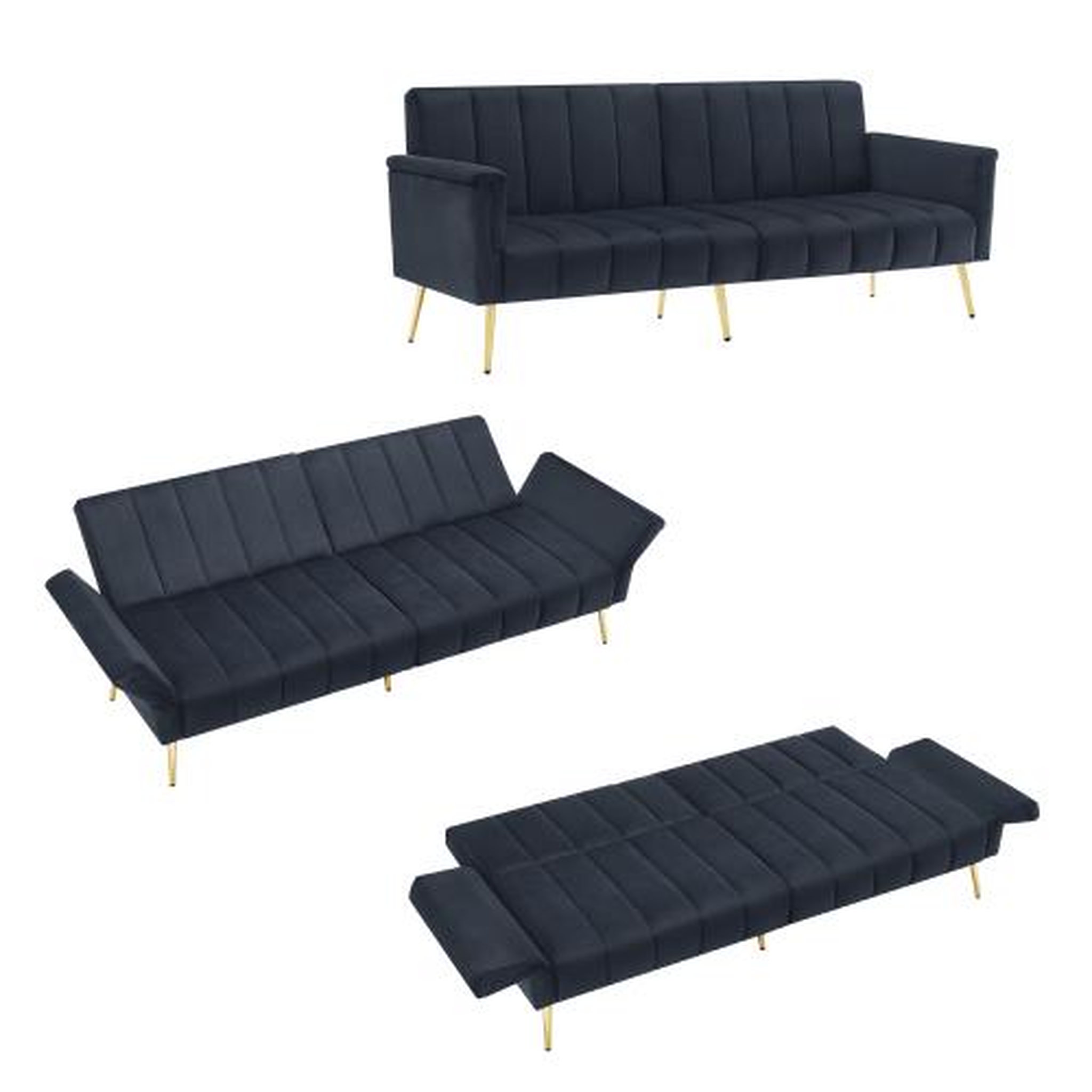 Voir la diapositive 5 : MERAX Canapé droit convertible 2 places velours
